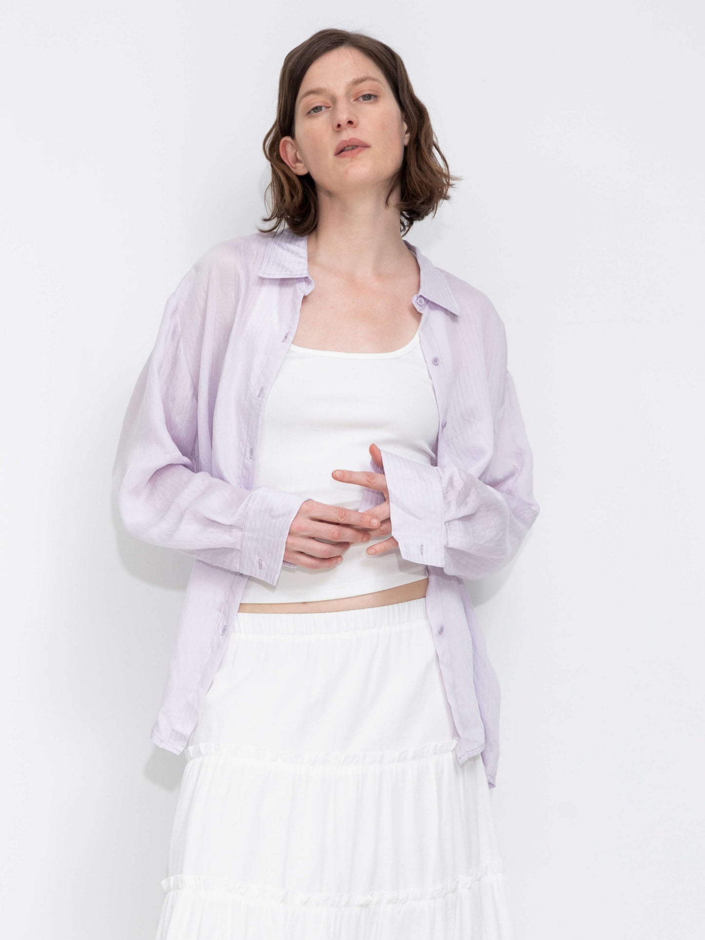 Semi-Sheer Oversized Striped Pattern Shirt