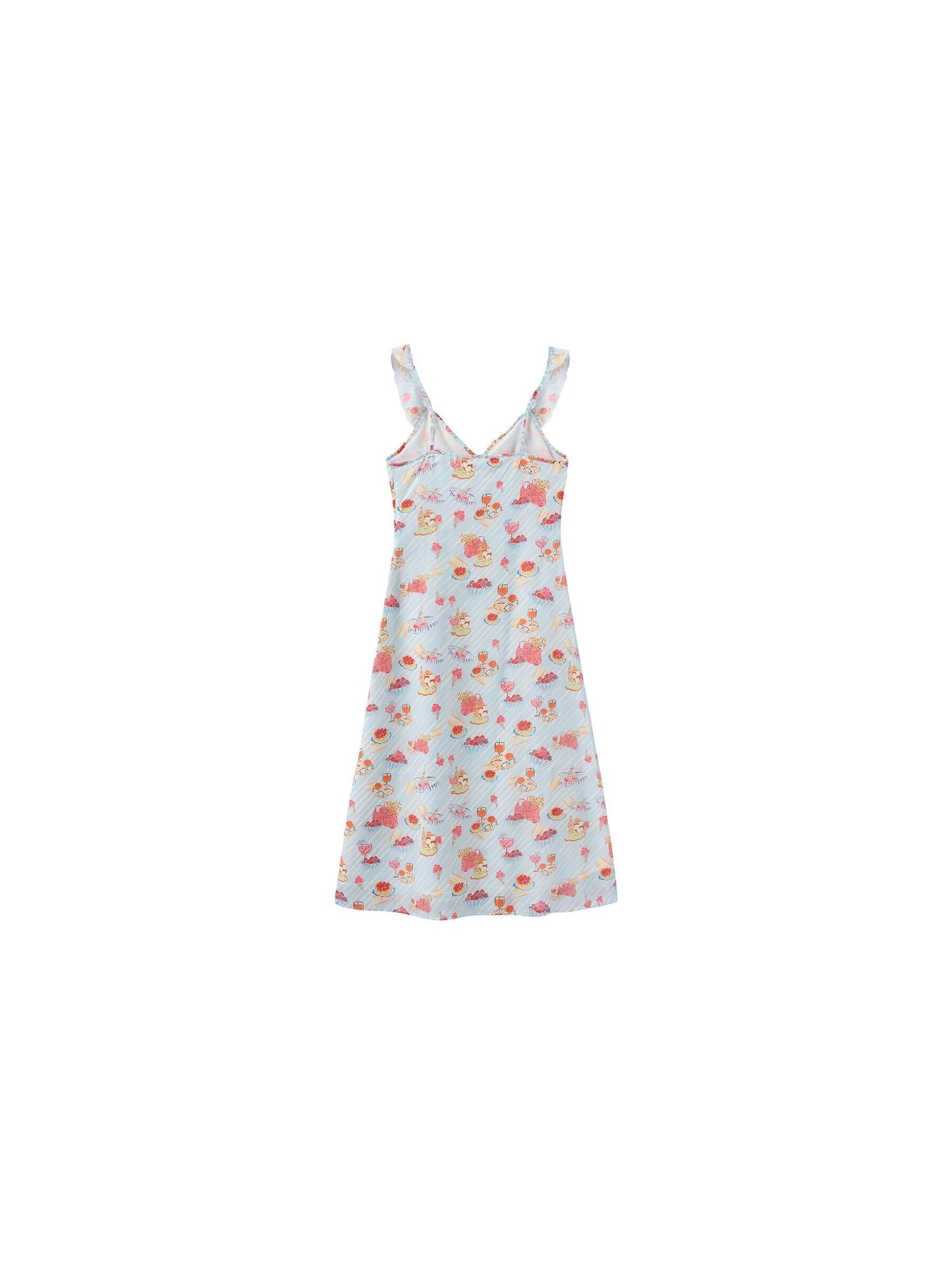 V-Neck Floral Ruffle Tie-Detail Slim Dress