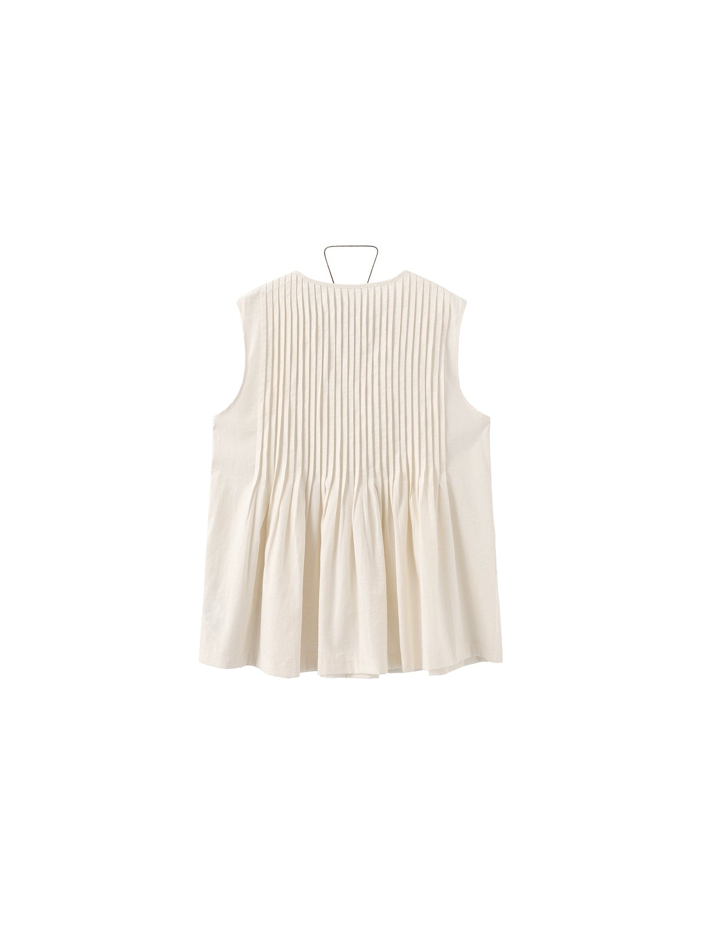 Pleated Sleeveless Blouse with Necklace