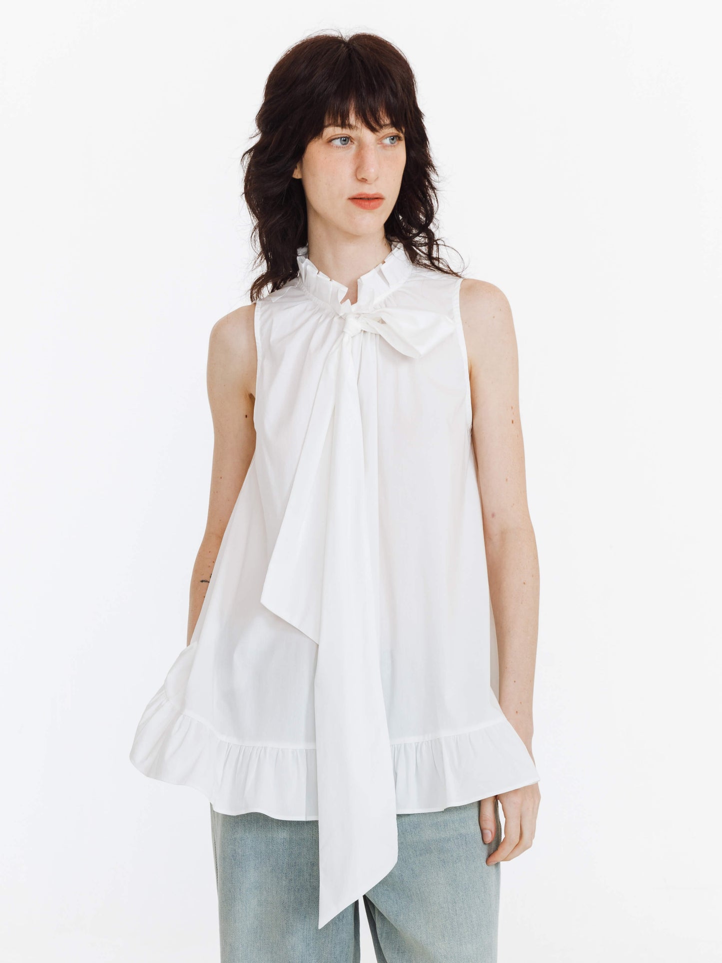 Ruffle Stand Collar Tie A-line Tank Top