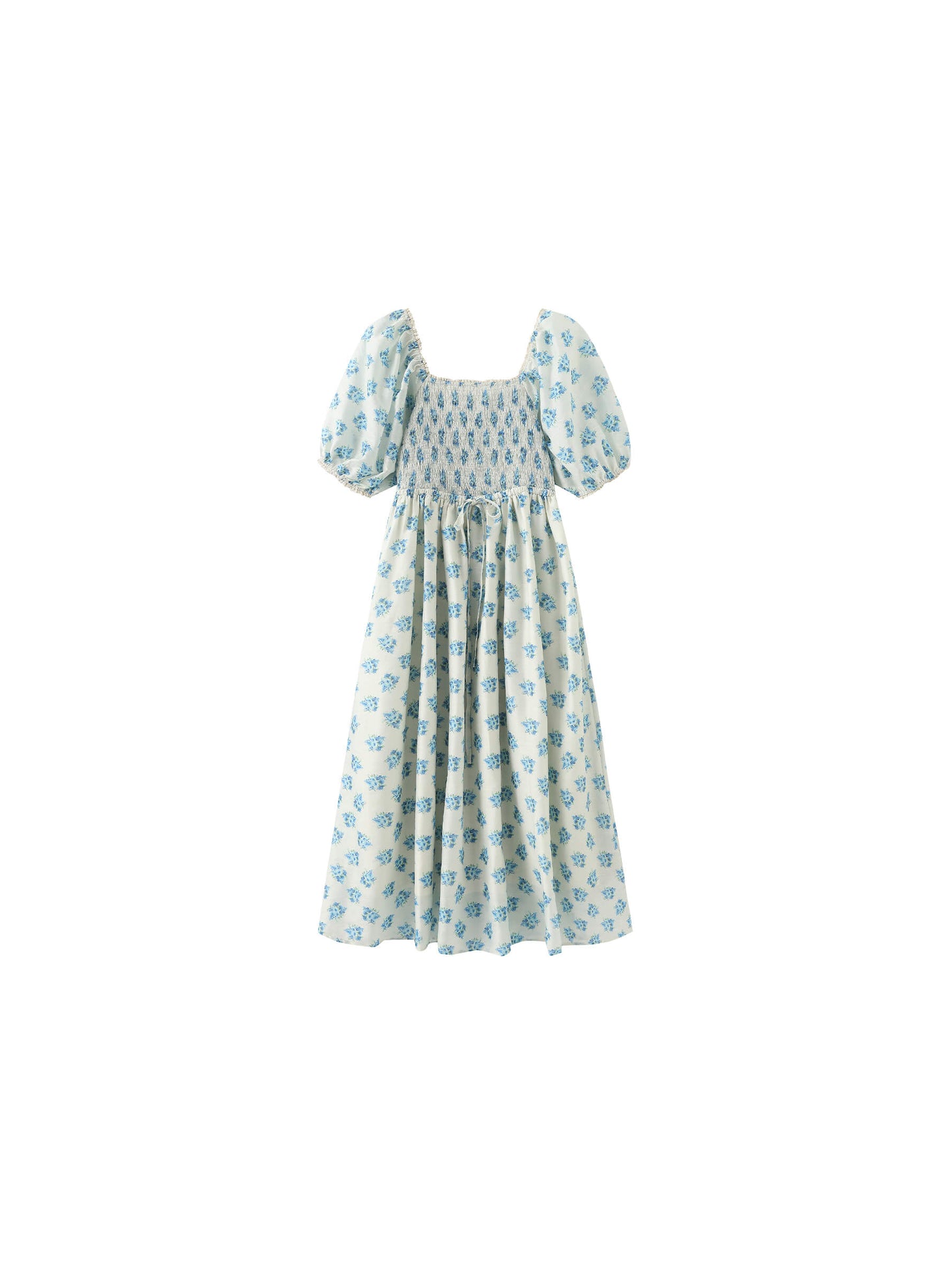 Square Neck Puff Sleeve A-Line Floral Dress