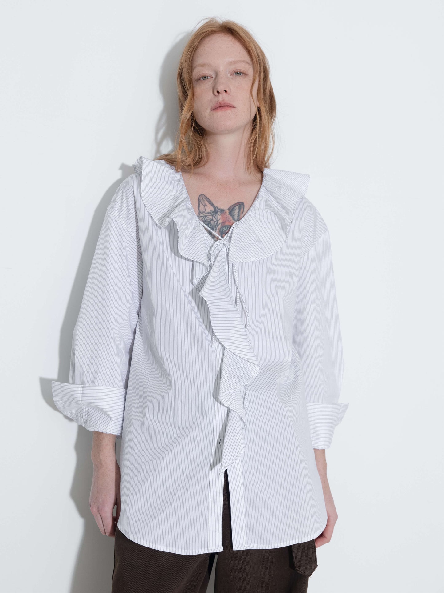 Ruffle Collar Striped Shirt