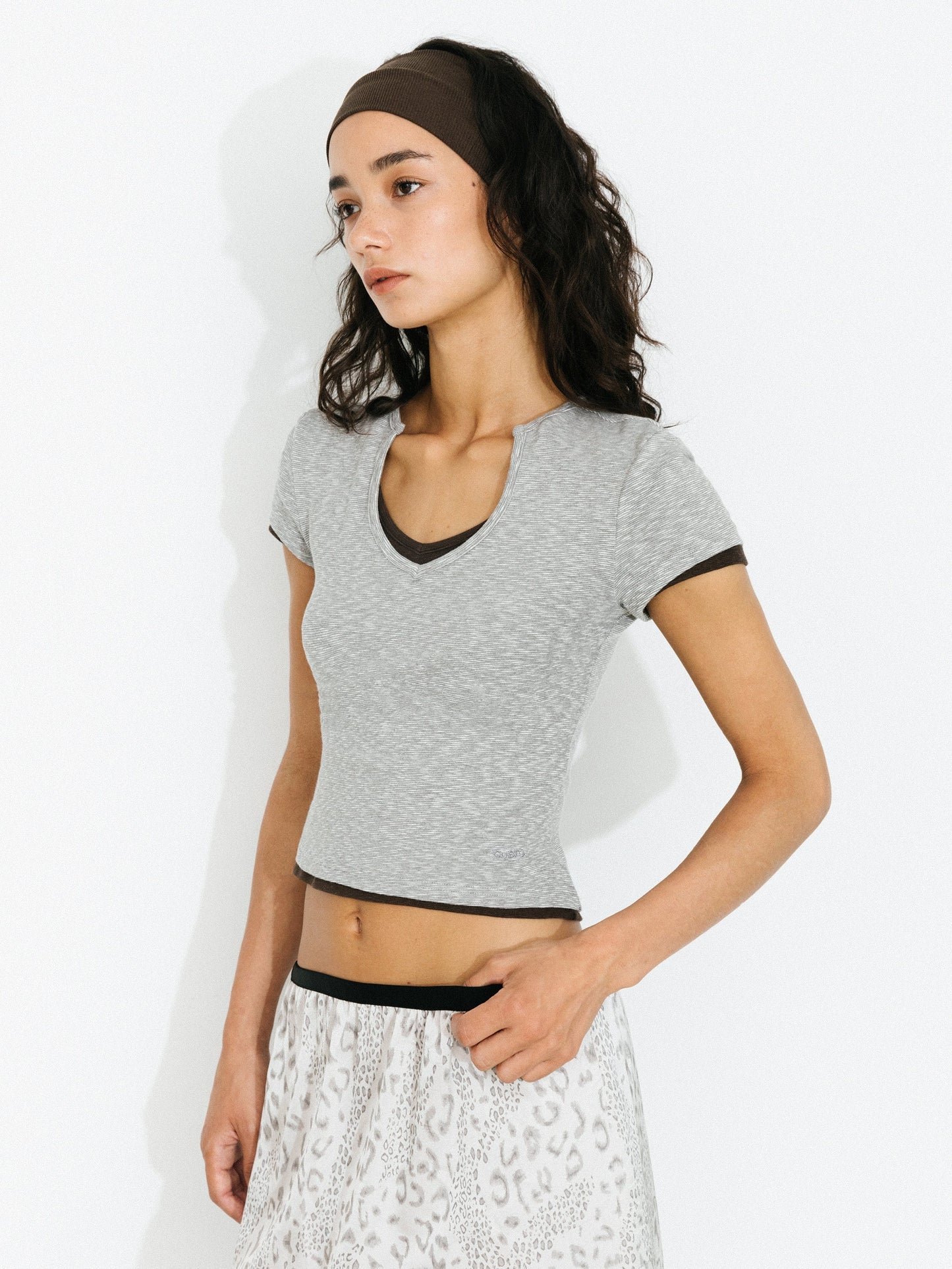 C by CUBIC Cropped Slim-Fit Sweetheart Neck T-Shirt