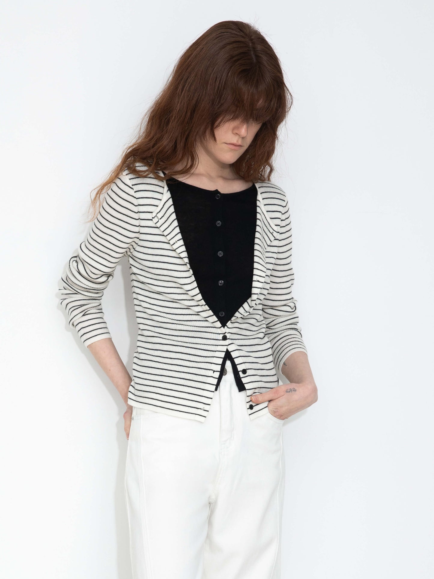 Slim-Fit Long Sleeve Layered Knit Cardigan