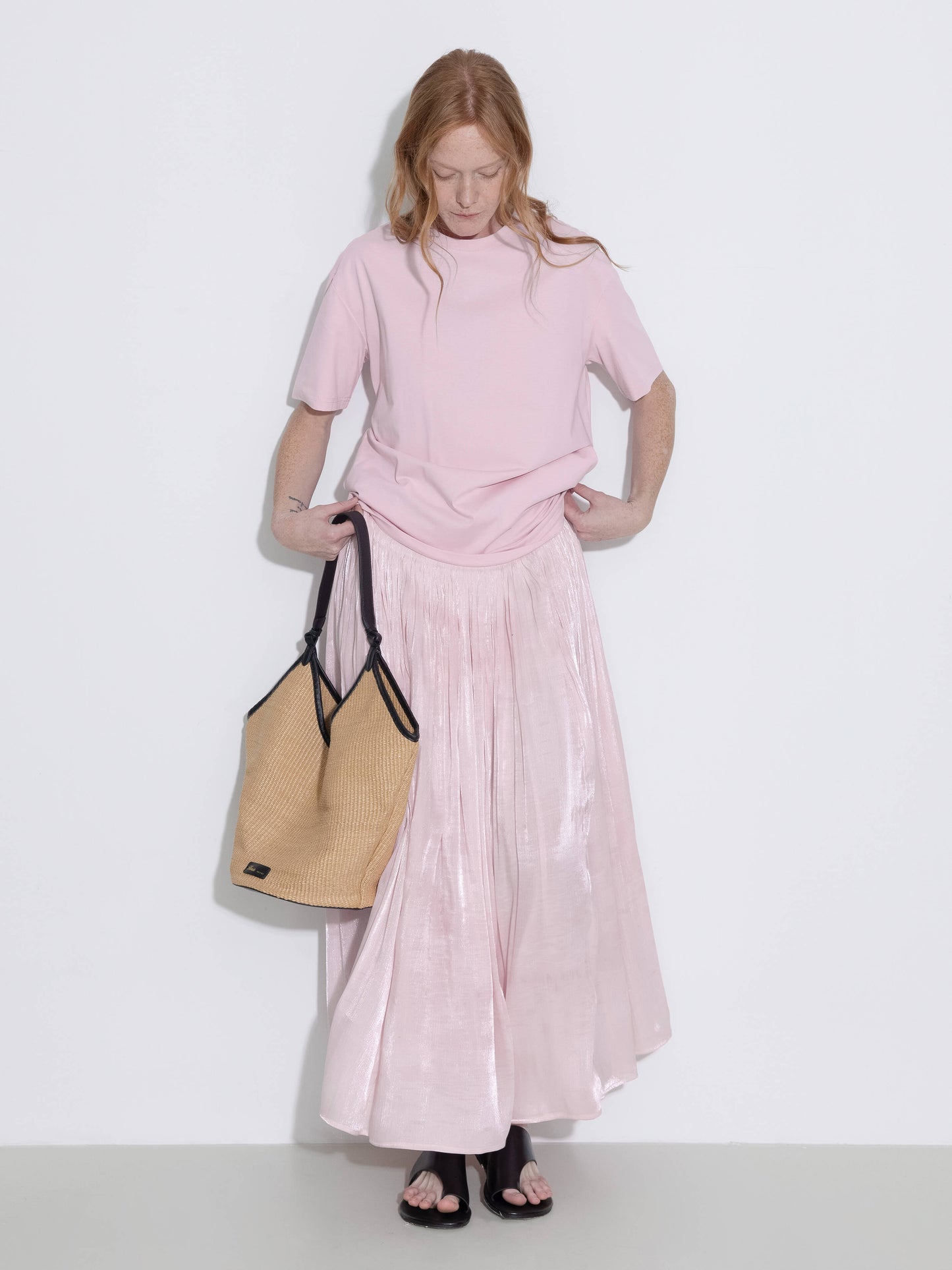 Oversized Round Neck Short Sleeve Pleated Dress