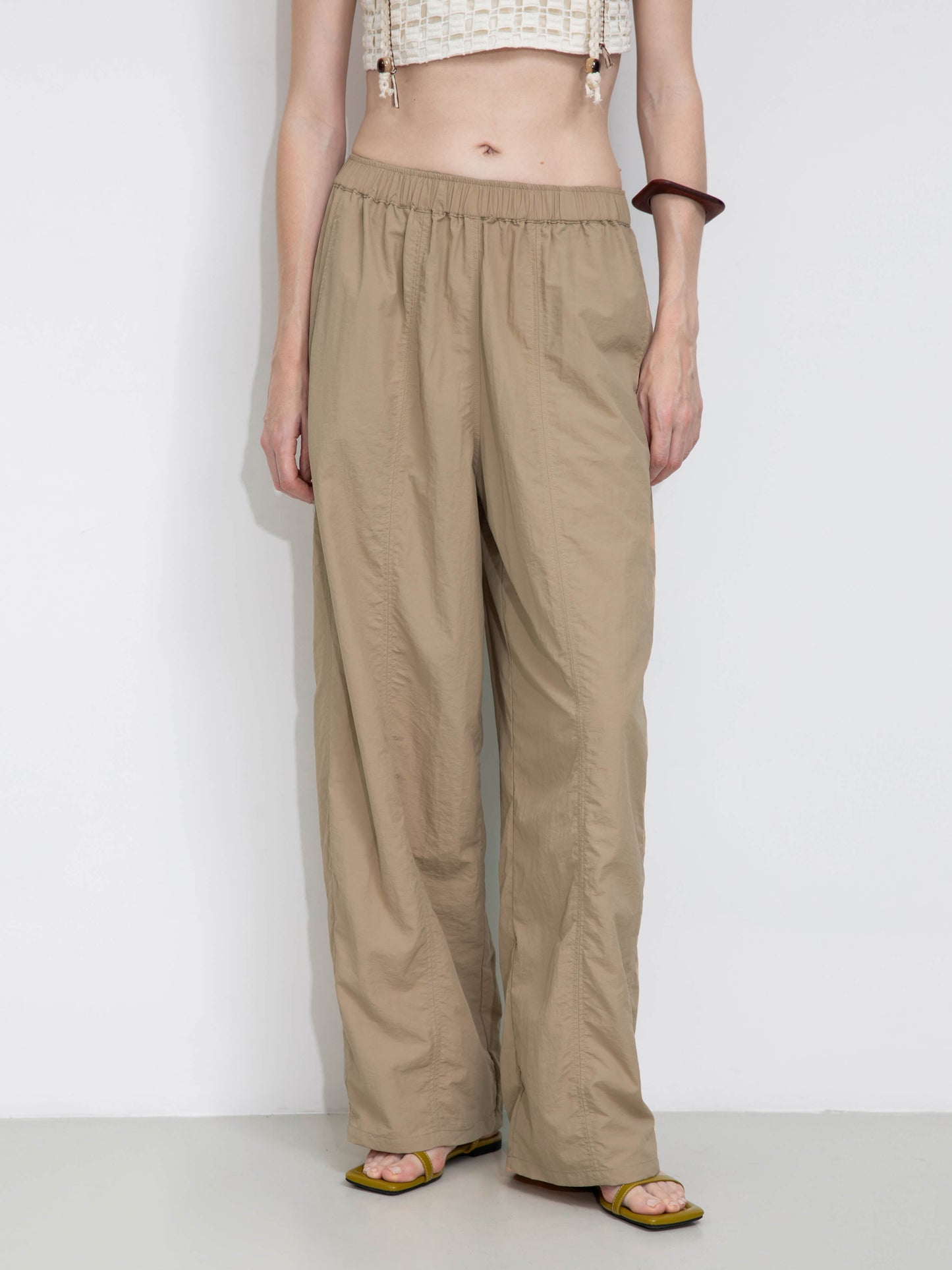 Loose-Fit Elastic Waist Tapered Trousers