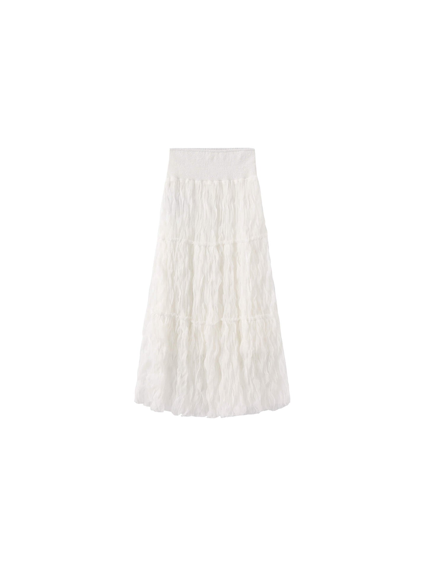 White Wavy Draped Midi Skirt
