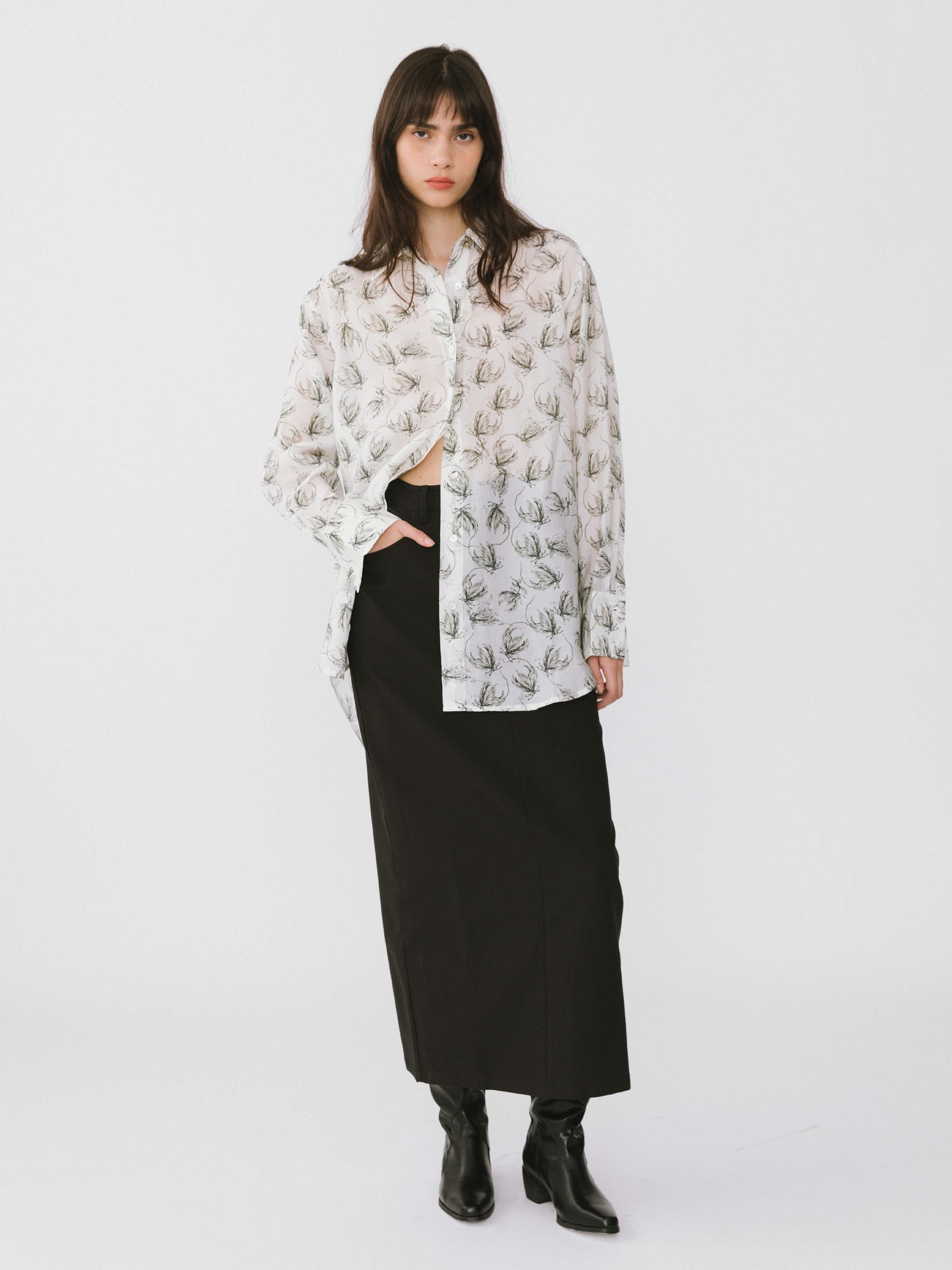 Loose Printed Sheer Shirt