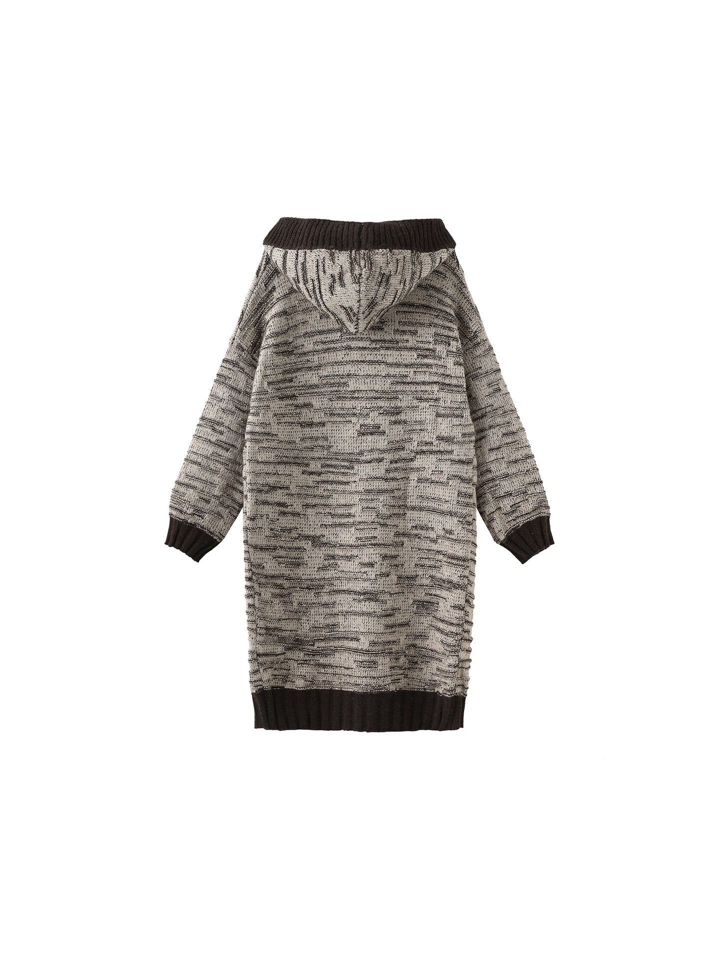 Contrasting Hooded Long Knitted Cardigan