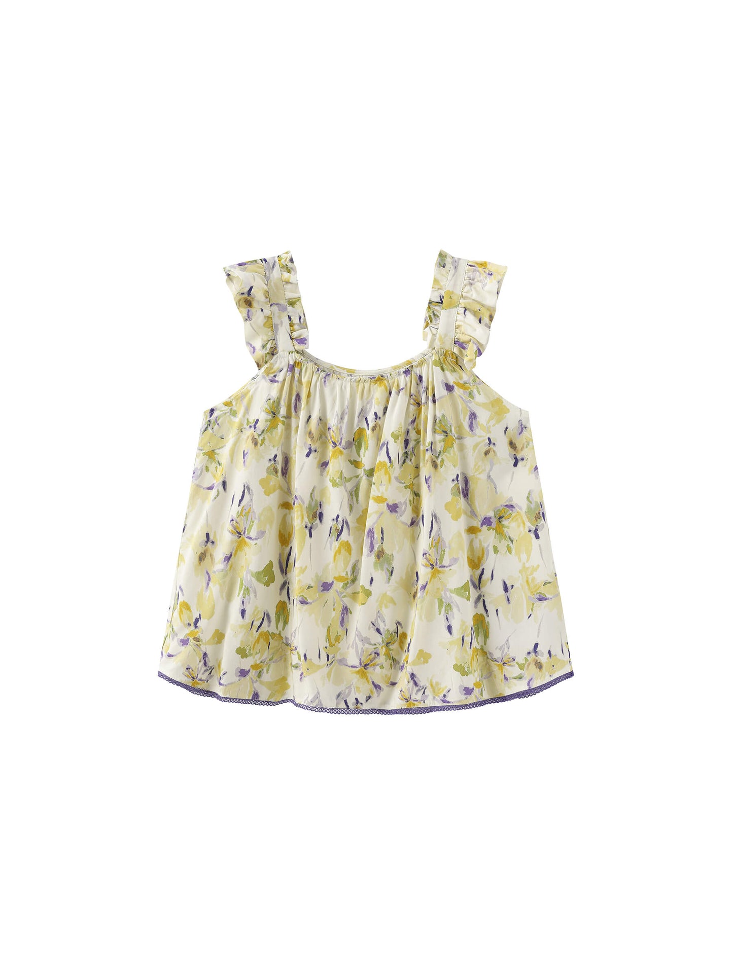 Yellow Floral Print Ruffle Cami Top