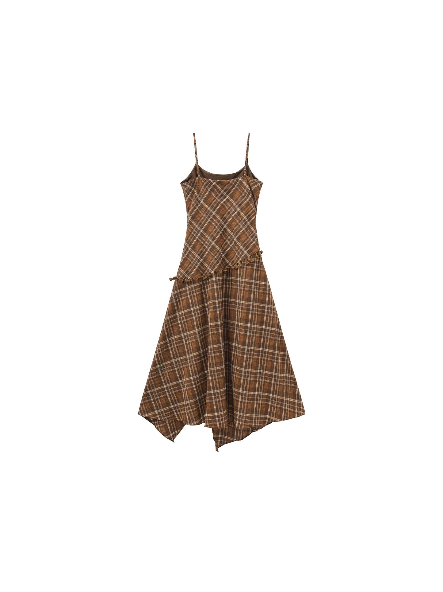 Checkered A-Line Cami Dress with Asymmetrical Hem