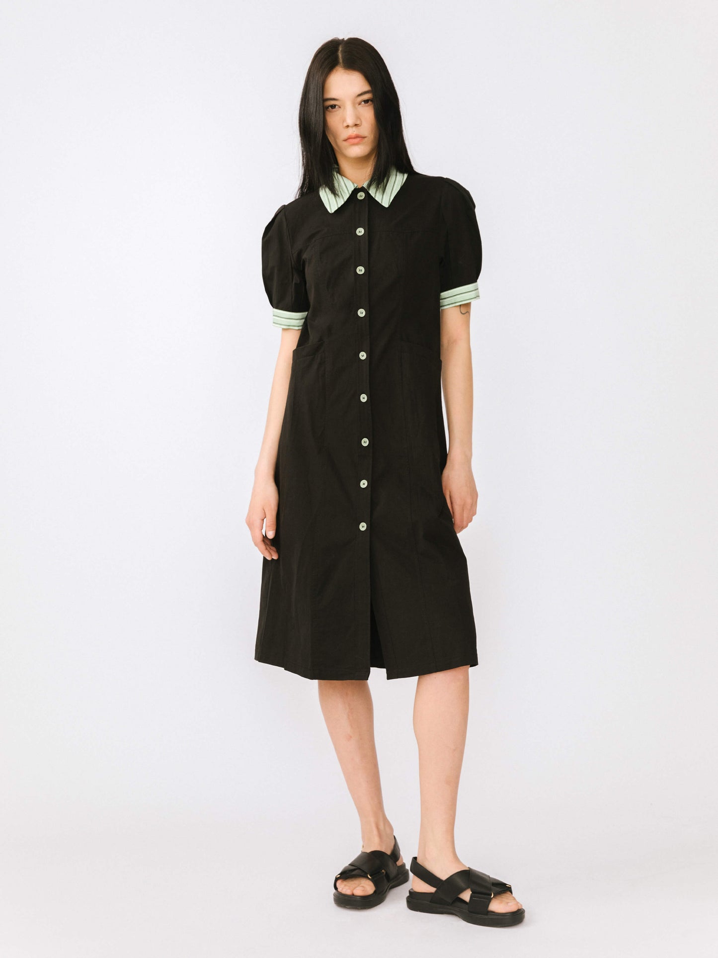 Pure Cotton Short Puff Sleeve Midi Dress