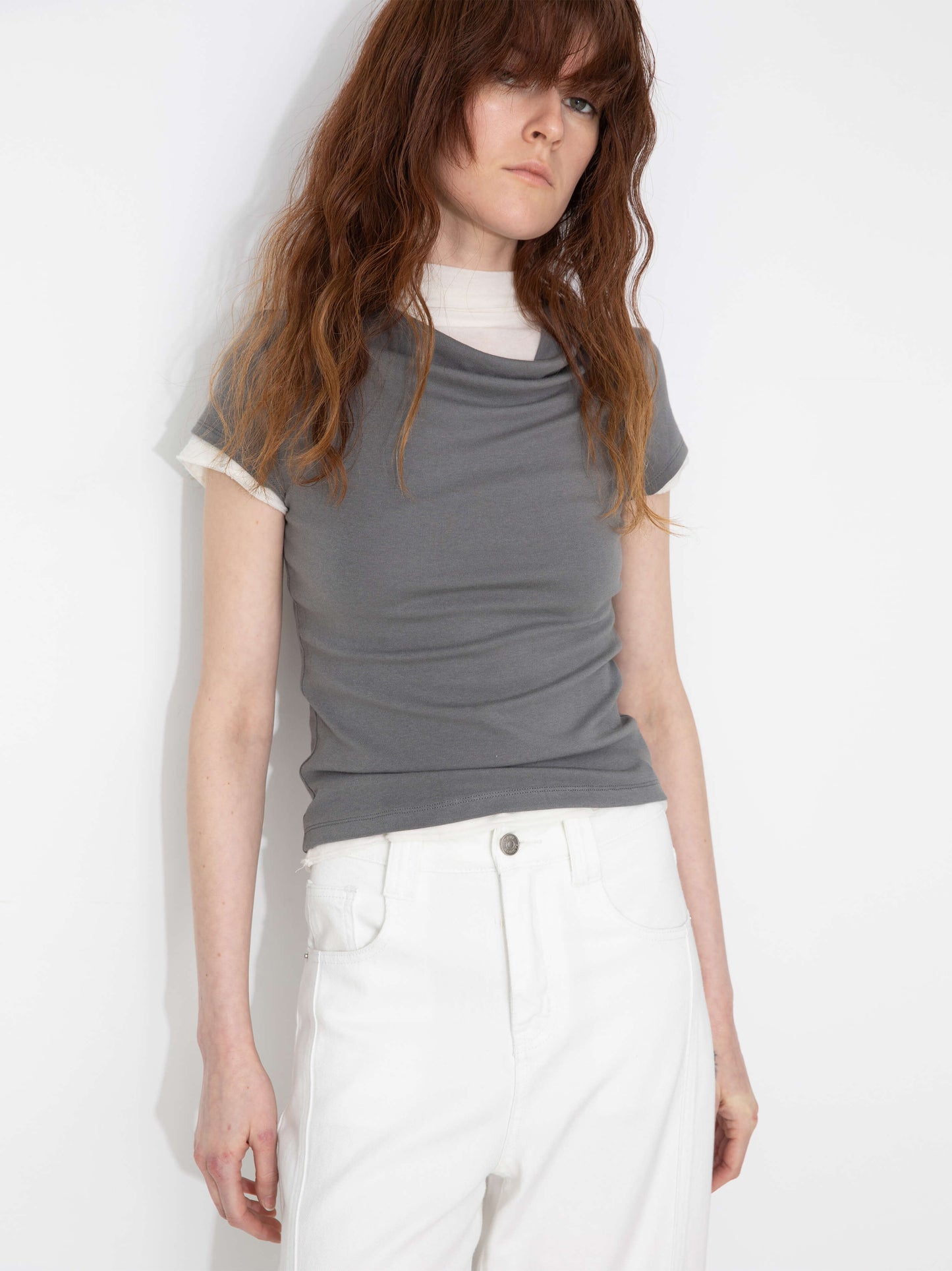 C BY CUBIC Draped Neck Short-Sleeve T-Shirt