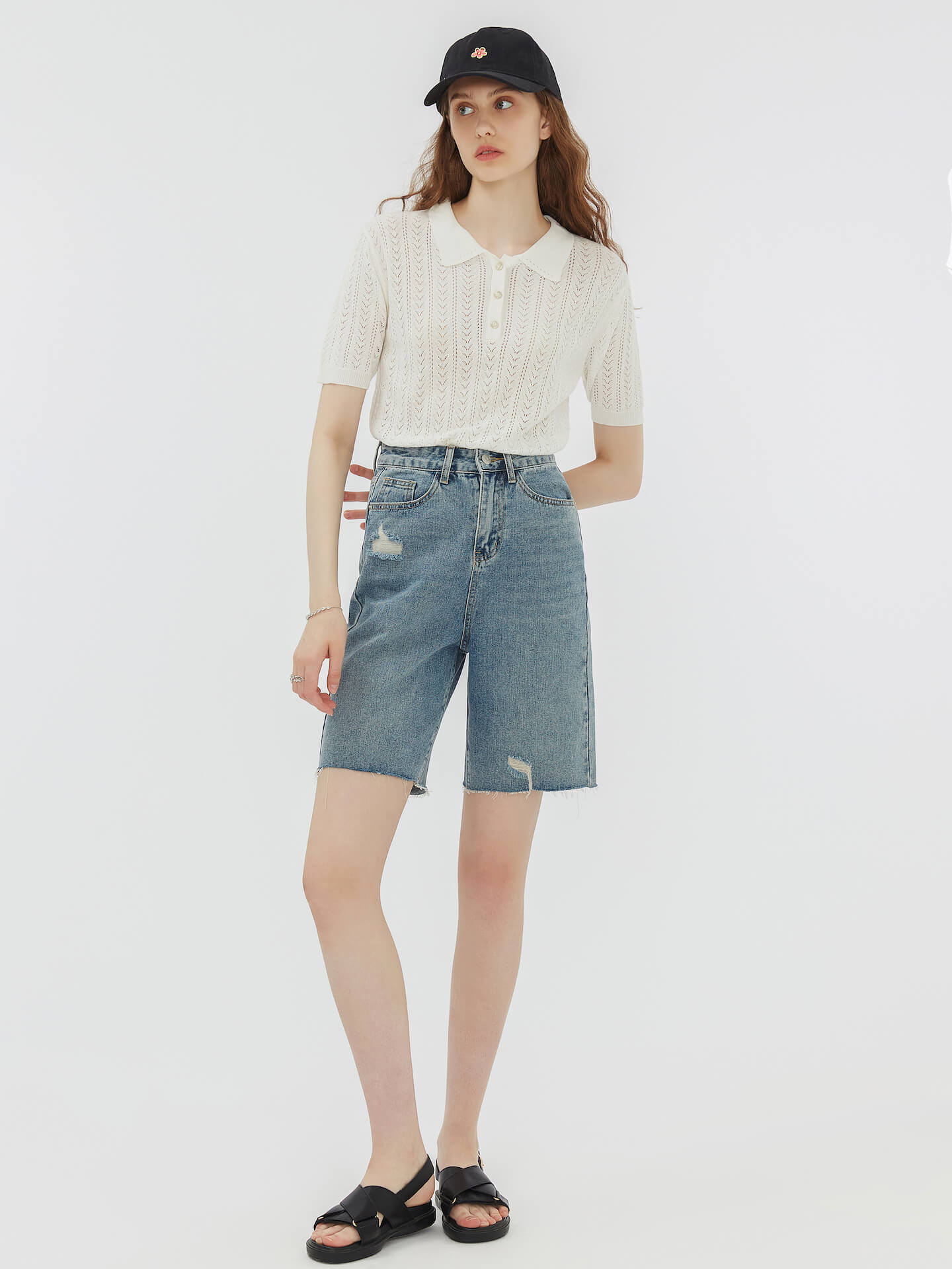Polo Collar Short Sleeve Knit Top