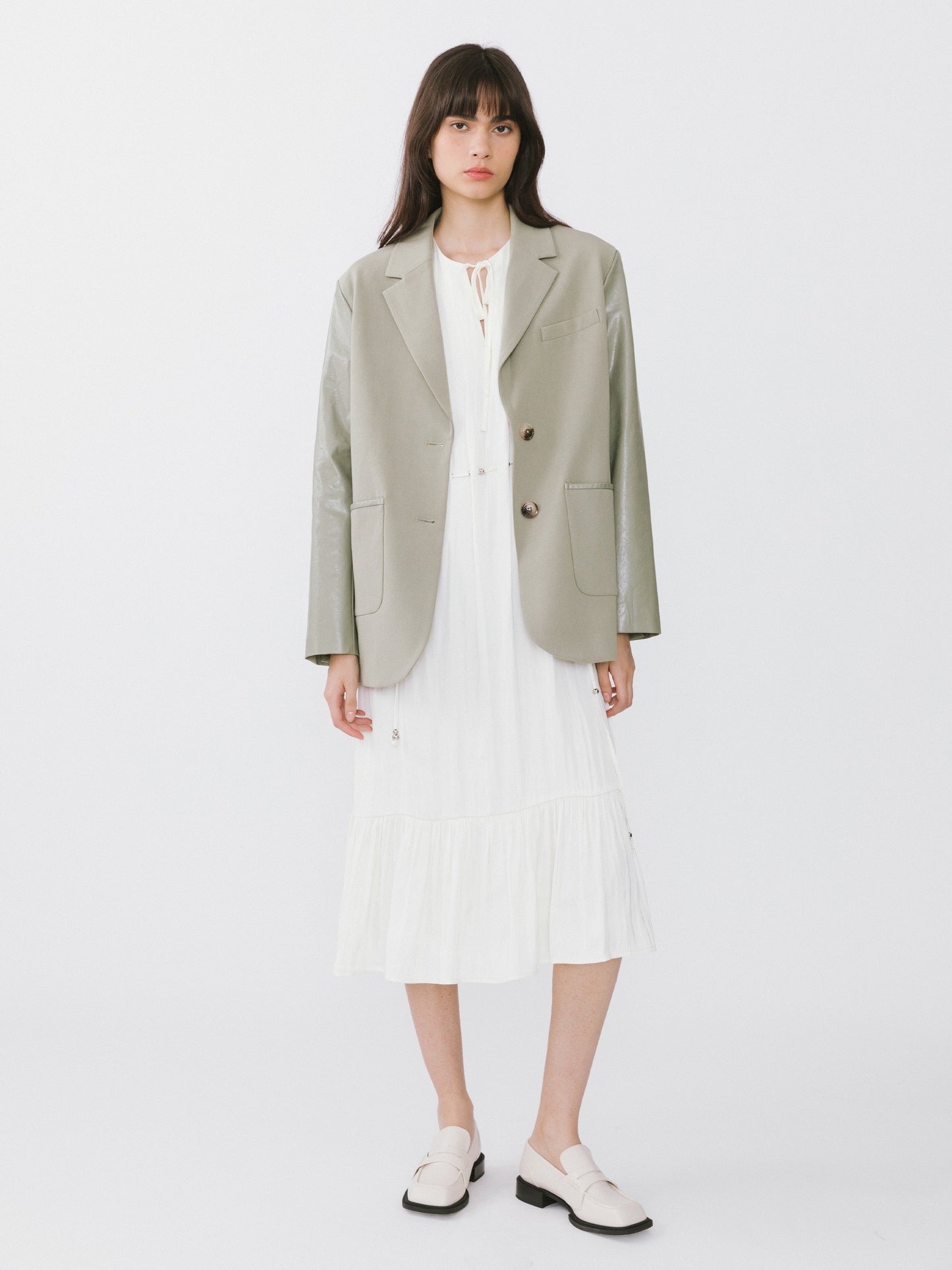 Faux Leather and Wool Oversized Blazer