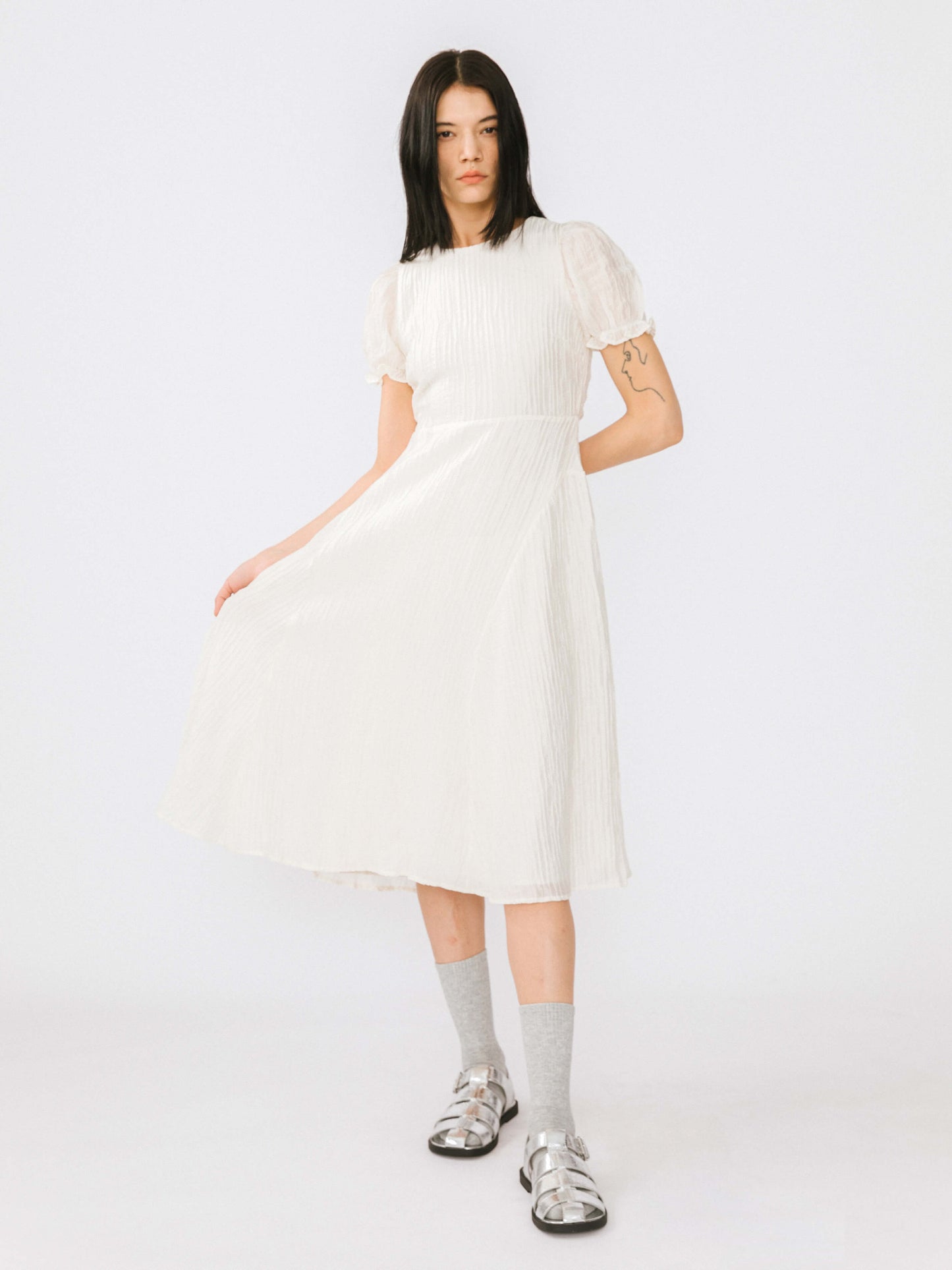 Open Back Pleated Midi Dress