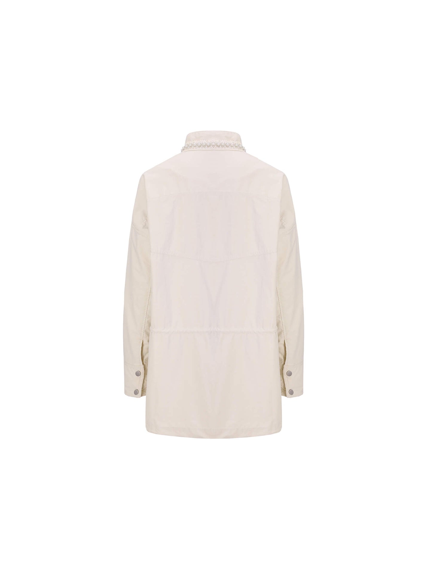 Beige Cargo Jacket With Pearl Neckline