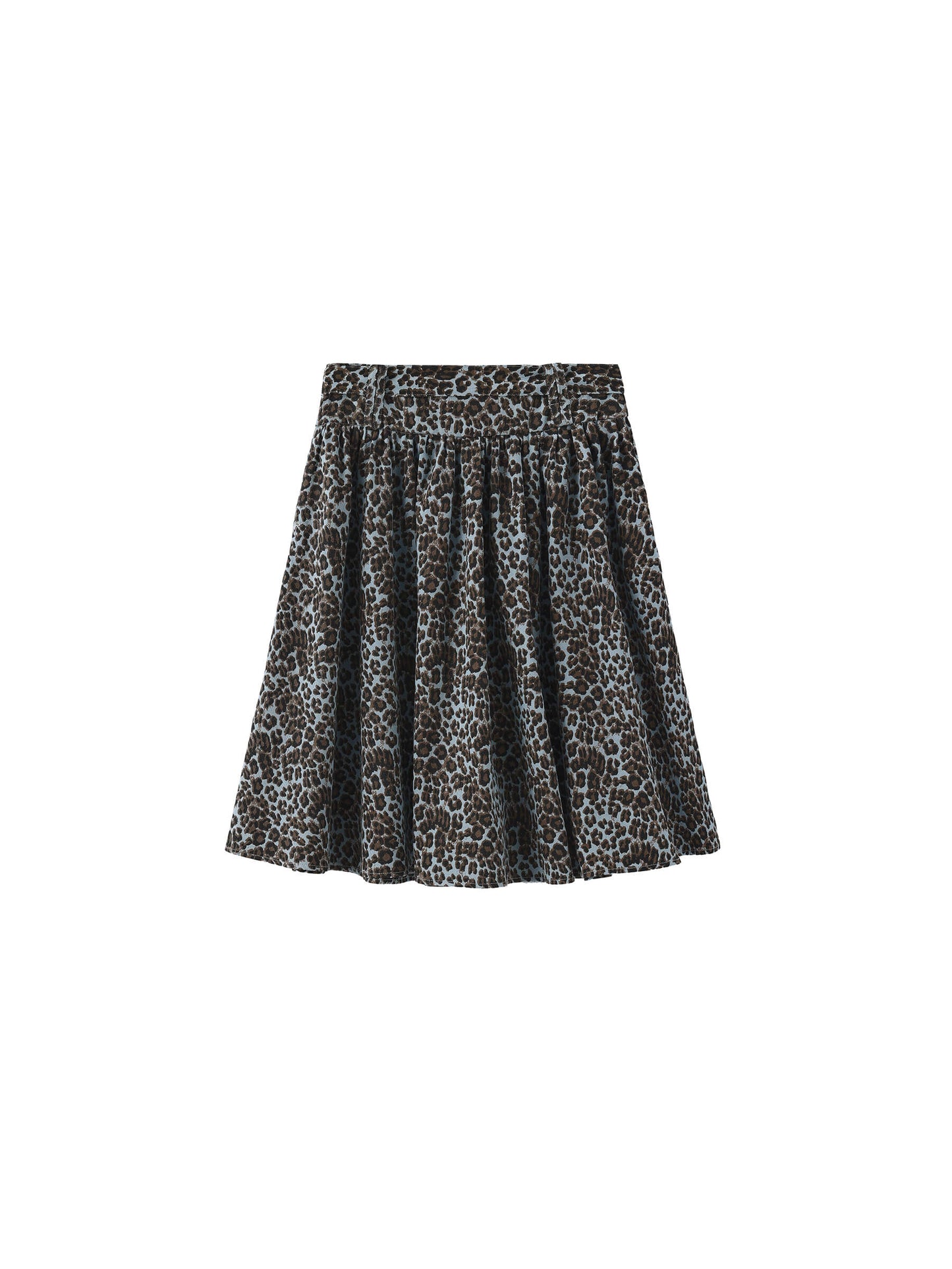 Leopard Print Pleated A-Line Skirt with Belt