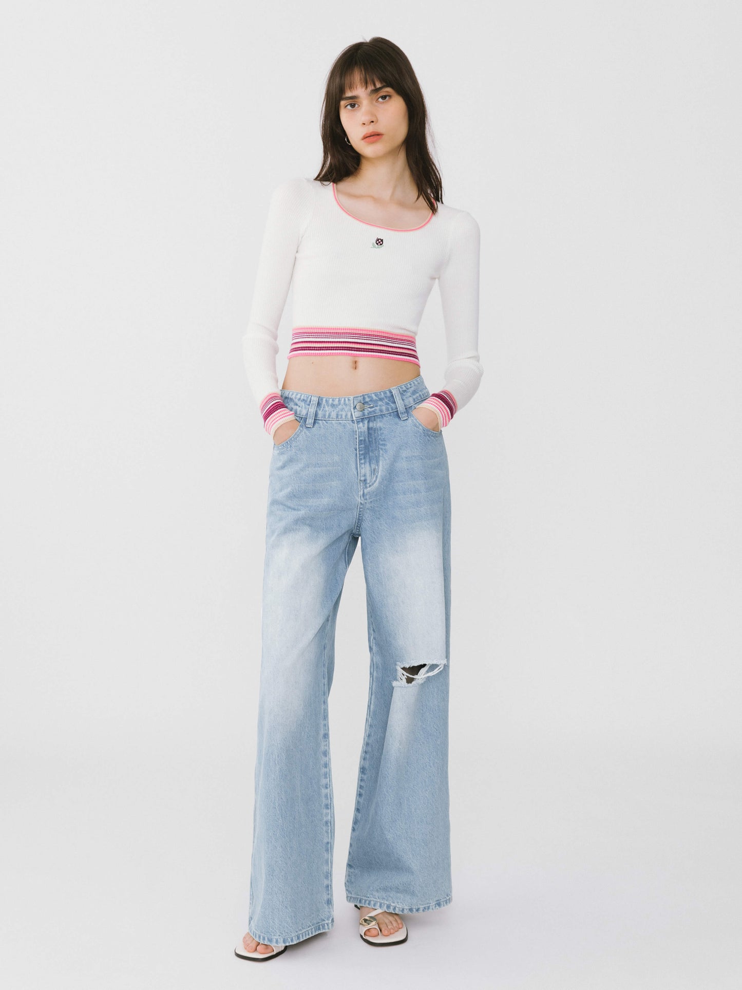 Boat Neck Long Sleeve Knit Top