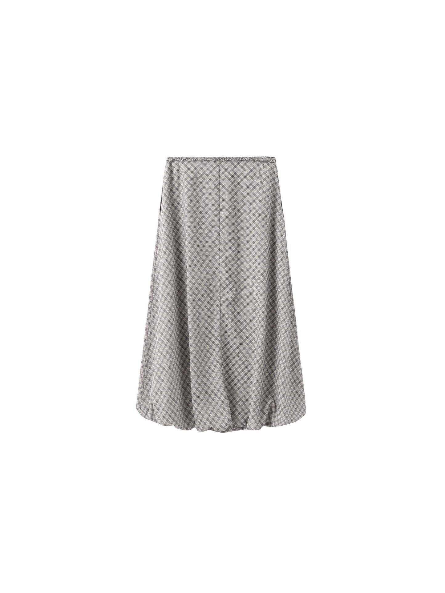 Plaid A-line Maxi Skirt with Belt