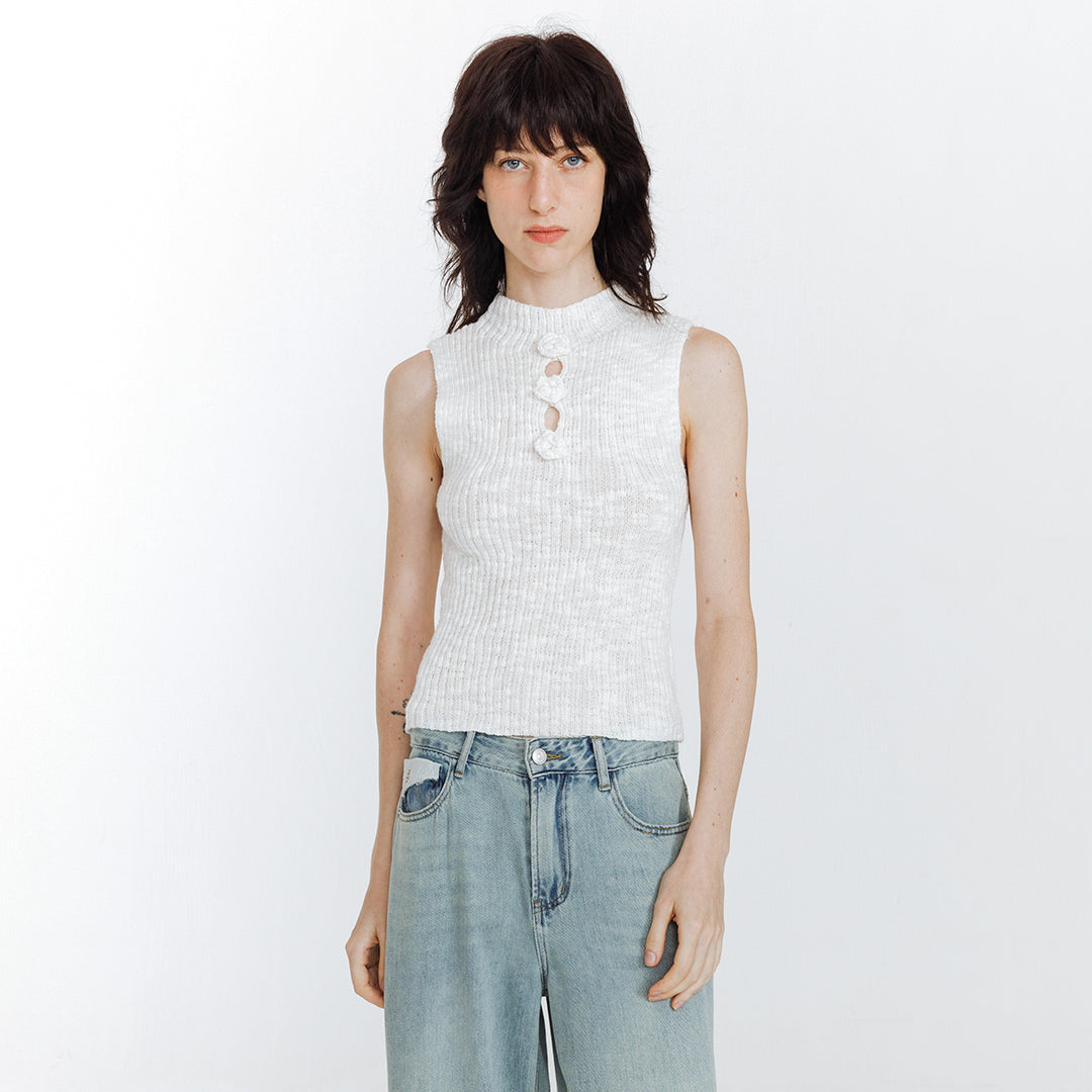 Flower 3D Sleeveless Knit Top