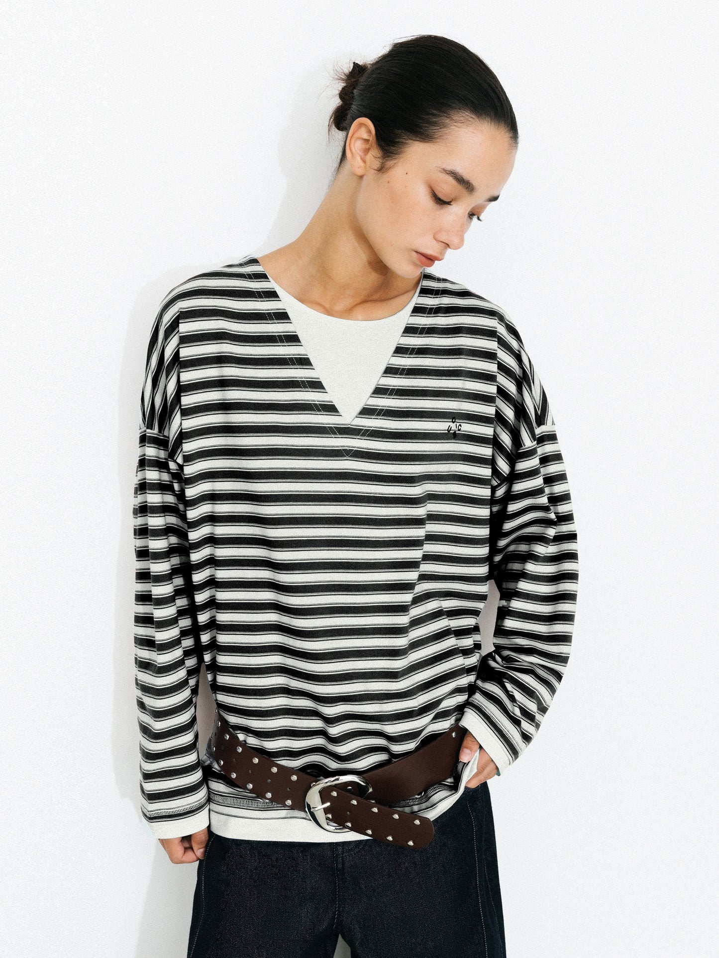 Contrast Stripe Oversized Long-Sleeve Top