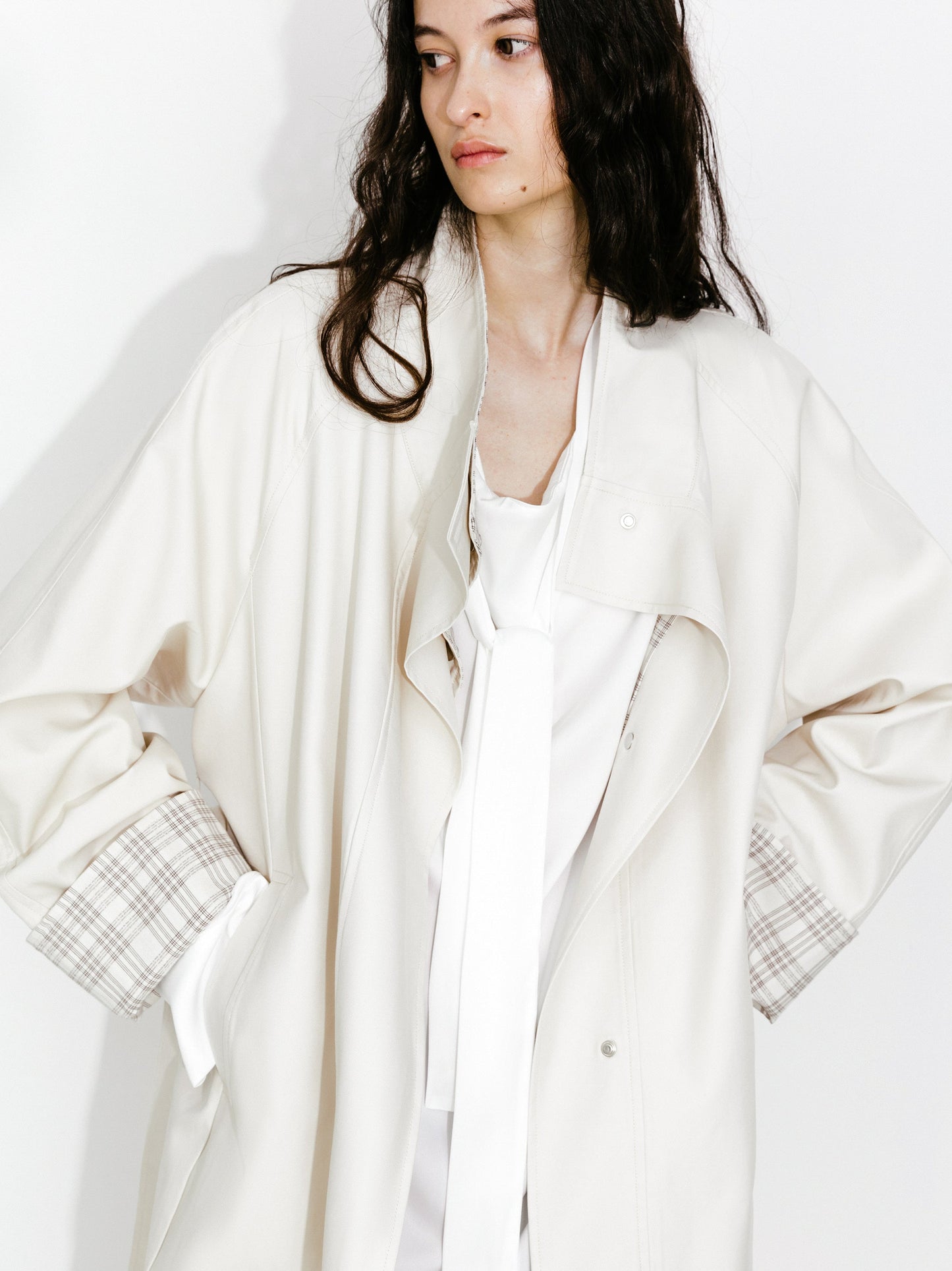 Funnel Neck Colorblock Cuff Trench Coat