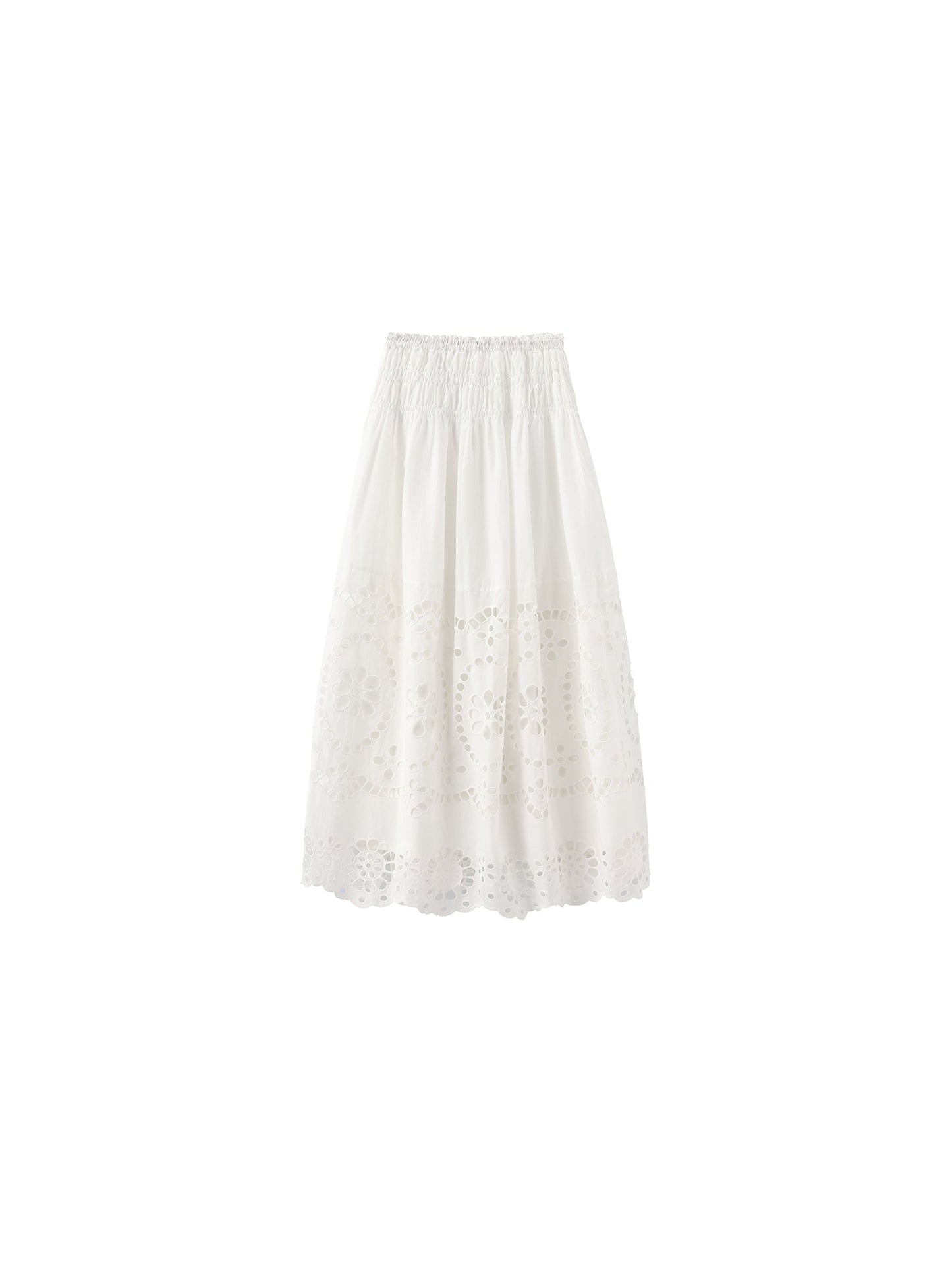Eyelet Floral Elastic Waist Maxi Skirt