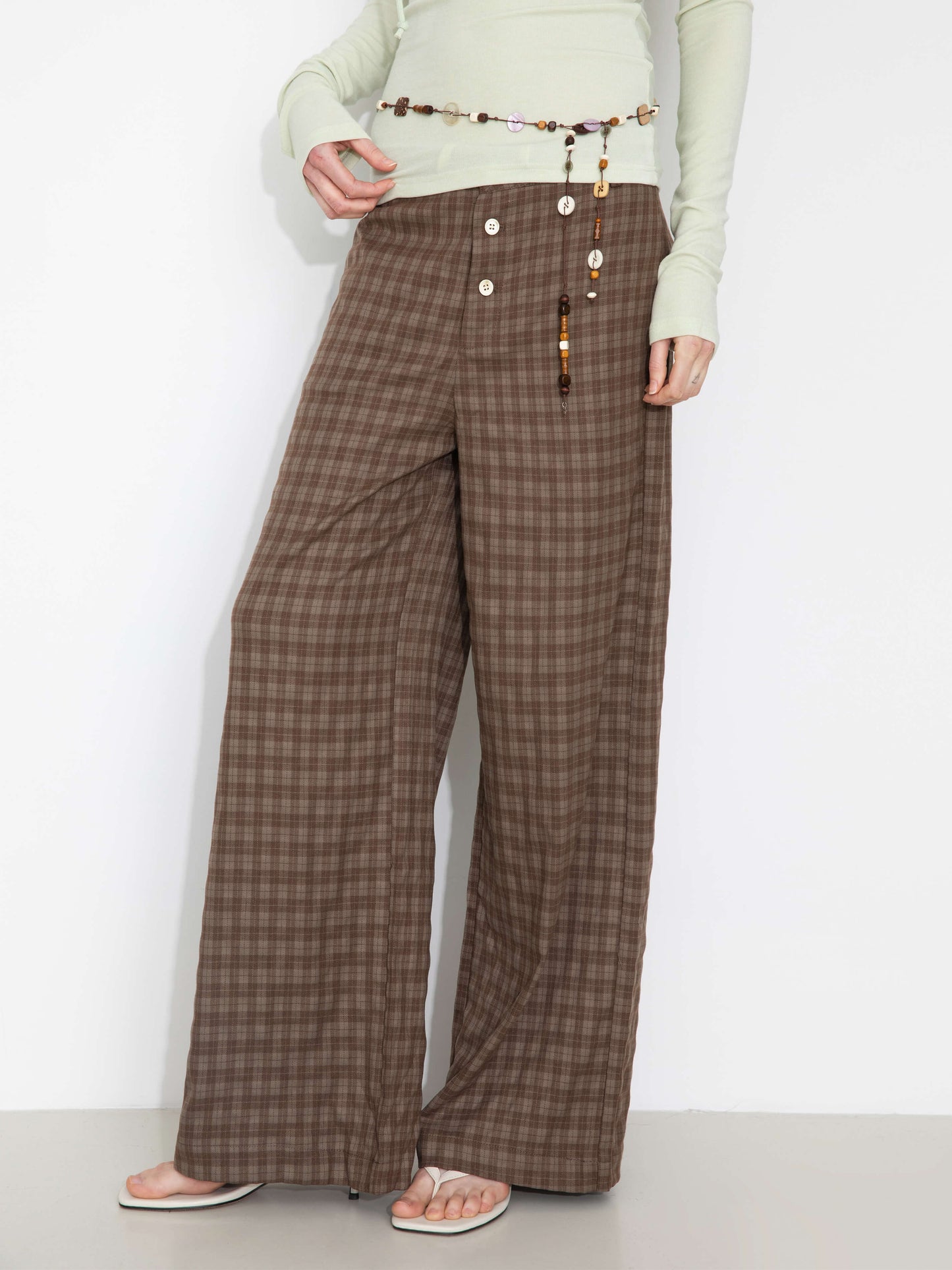 Drawstring Checkered Wide-Leg Casual Pants