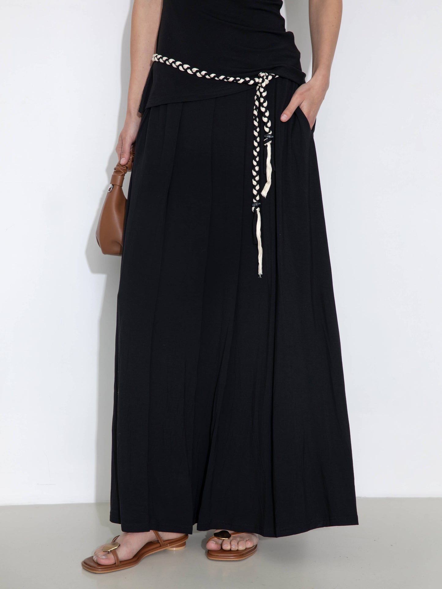Pleated Hand-Braided High-Stretch Maxi Skirt
