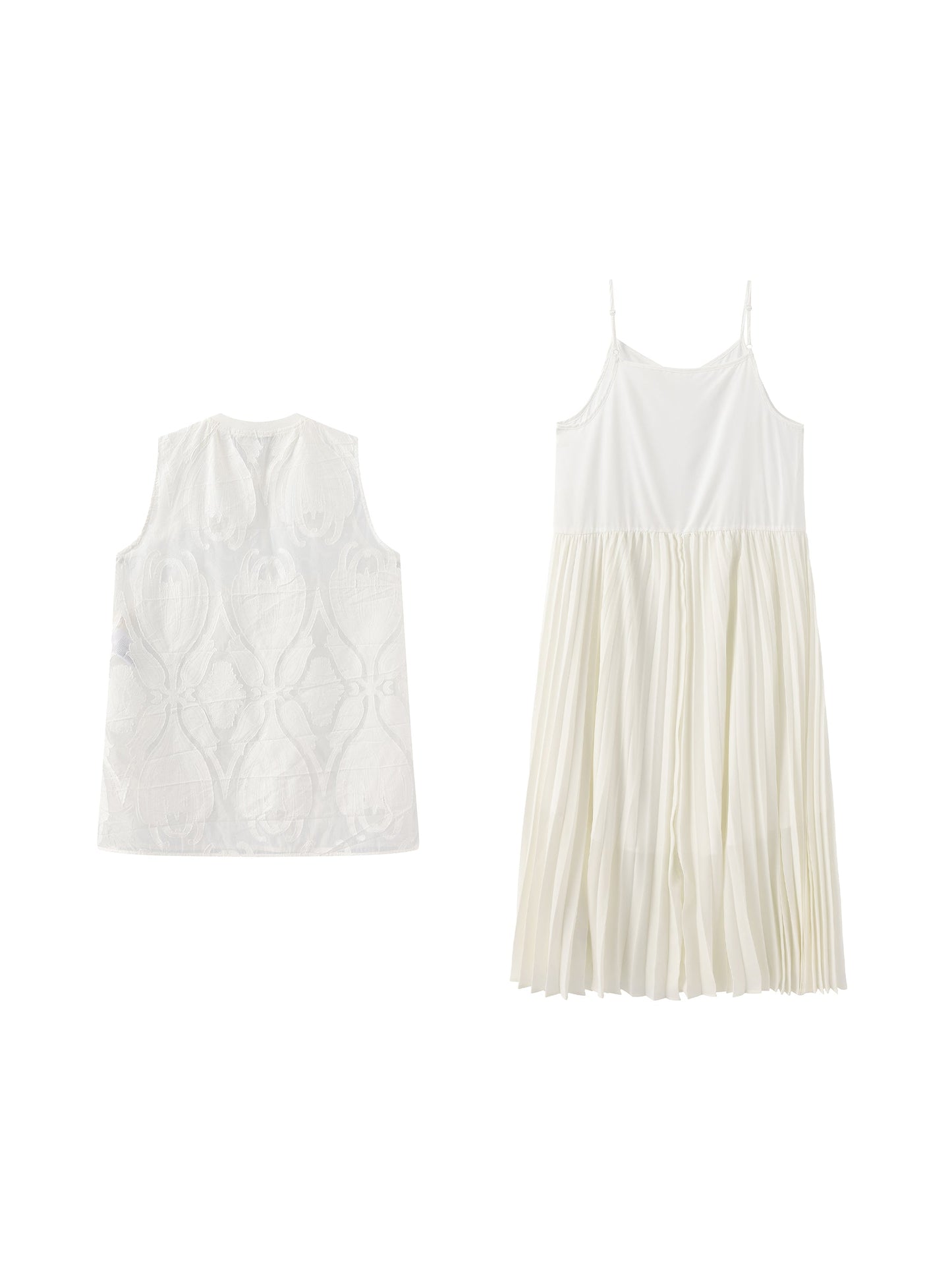 Sheer Patterned Sleeveless Pleated Skirt