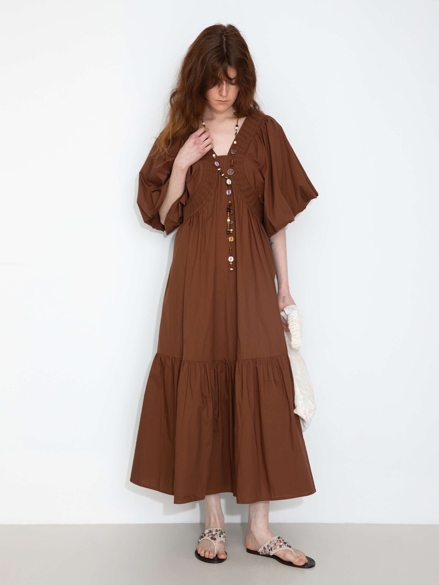 100% Cotton Puff Sleeve Loose-Fit Vacation Dress