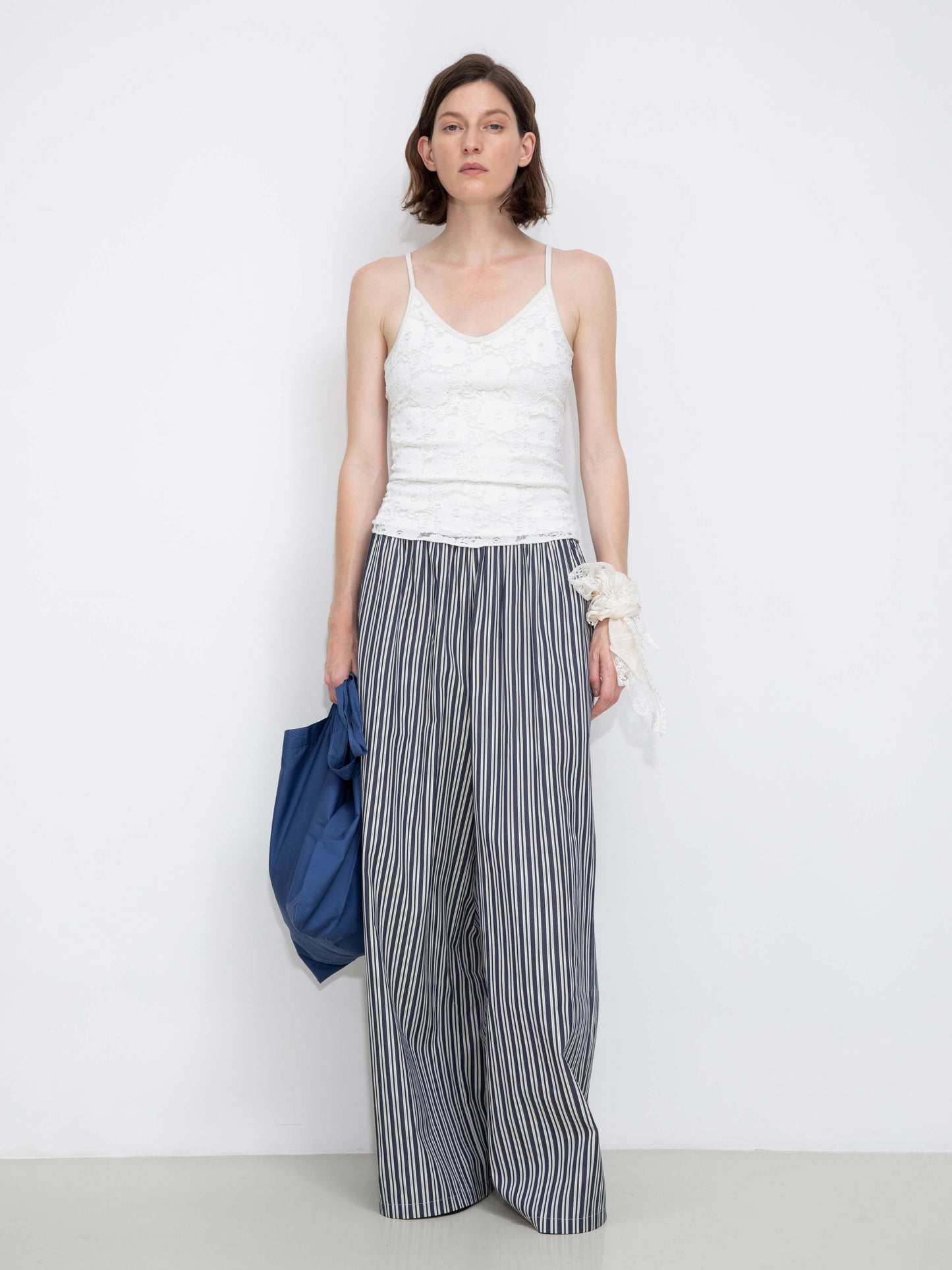 Pleated Striped Wide-Leg Trousers