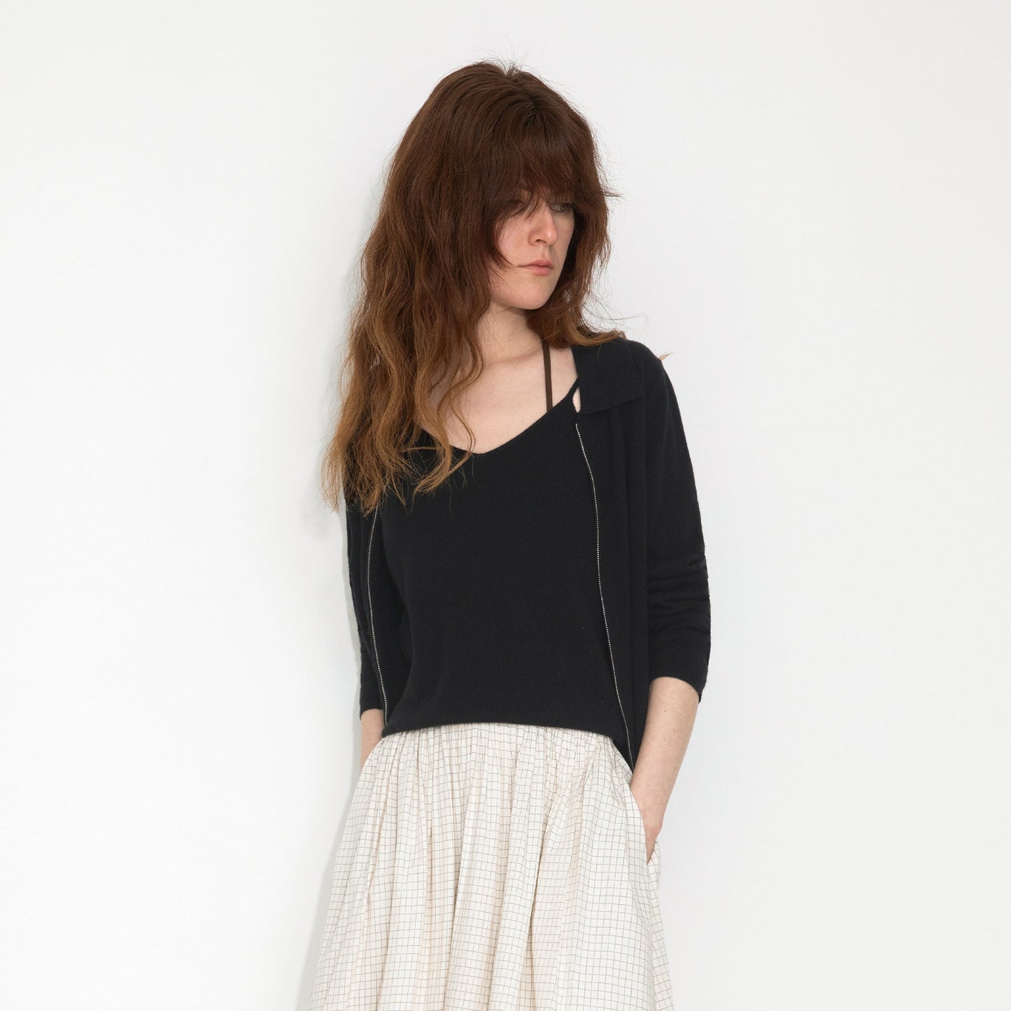 Zip-Up Collared Cropped Knit Cardigan & Vest Set