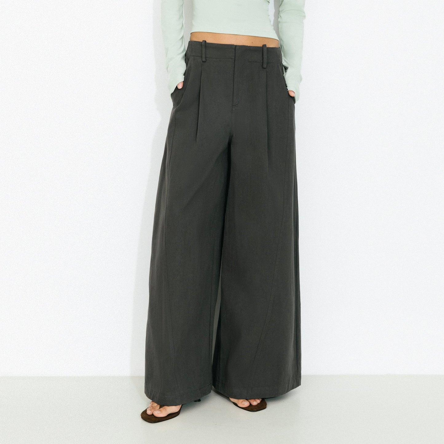 100% Cotton High-Waisted Wide-Leg Casual Trousers