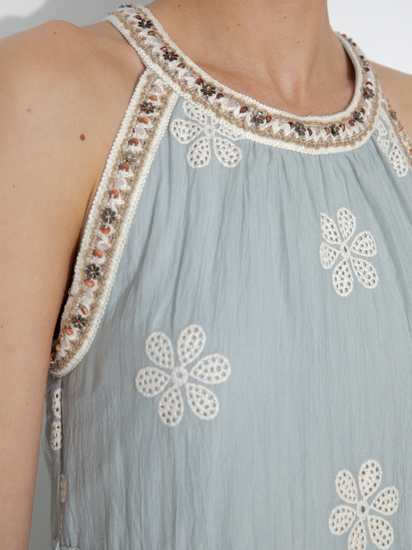 A-Line Halter Round-Neck Embroidered Maxi Dress