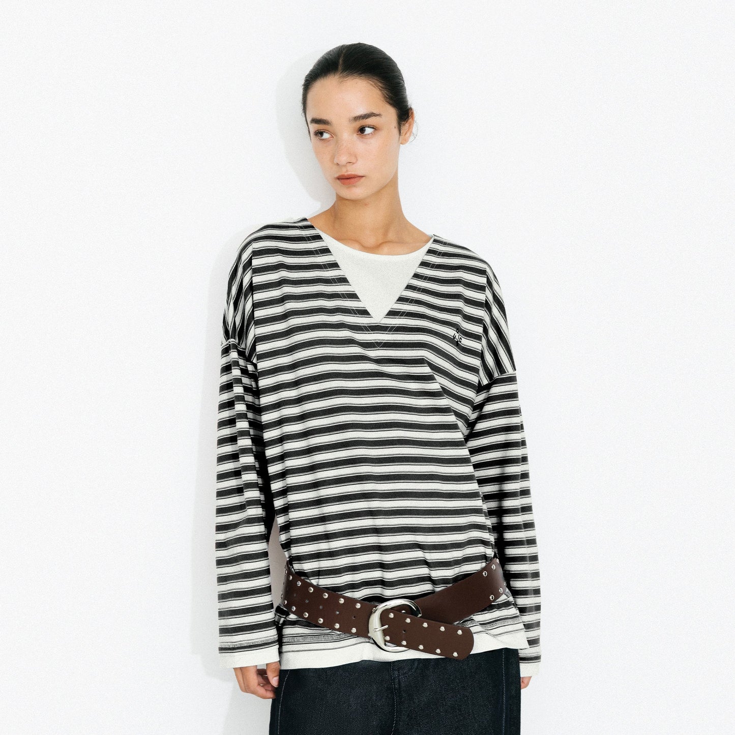 Contrast Stripe Oversized Long-Sleeve Top