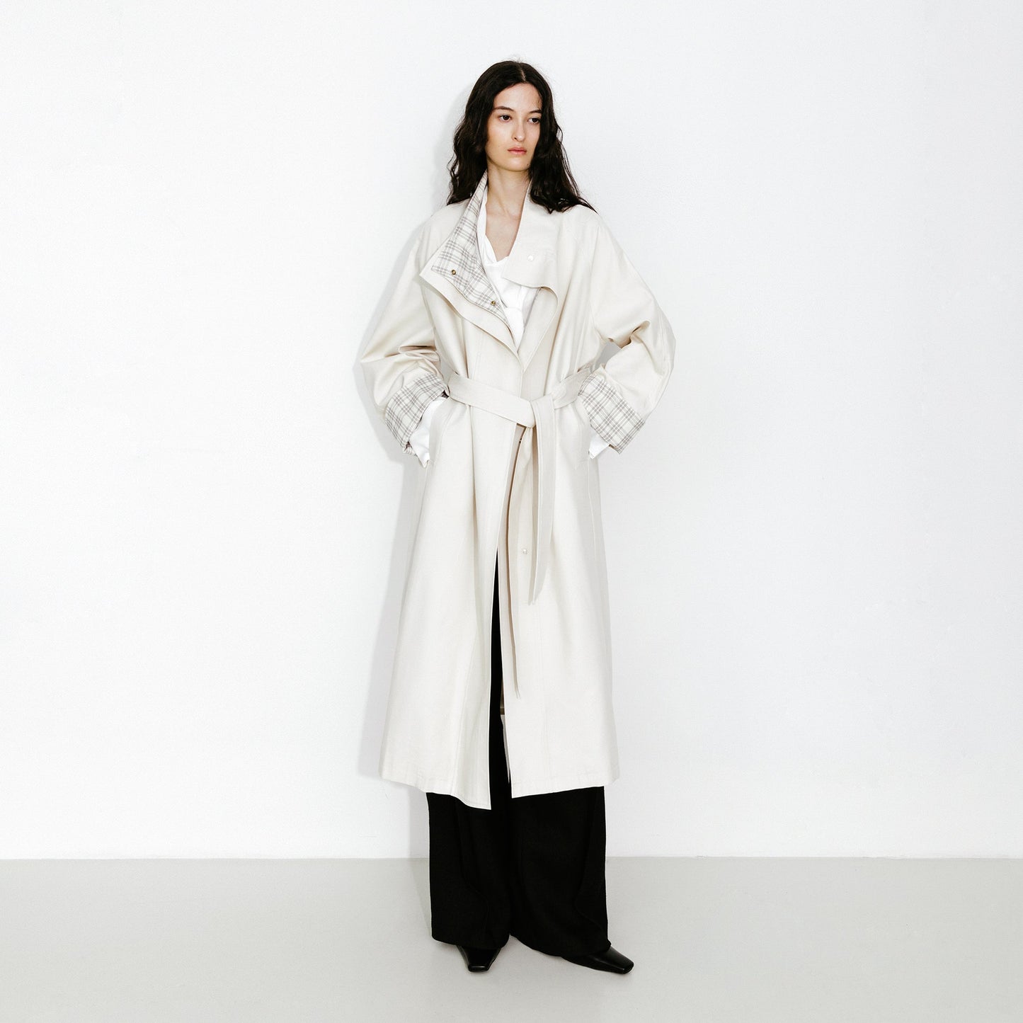 Funnel Neck Colorblock Cuff Trench Coat