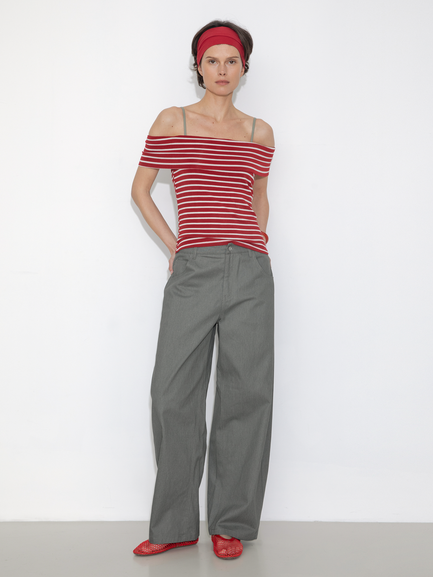 Striped Off-Shoulder Short-Sleeve Top