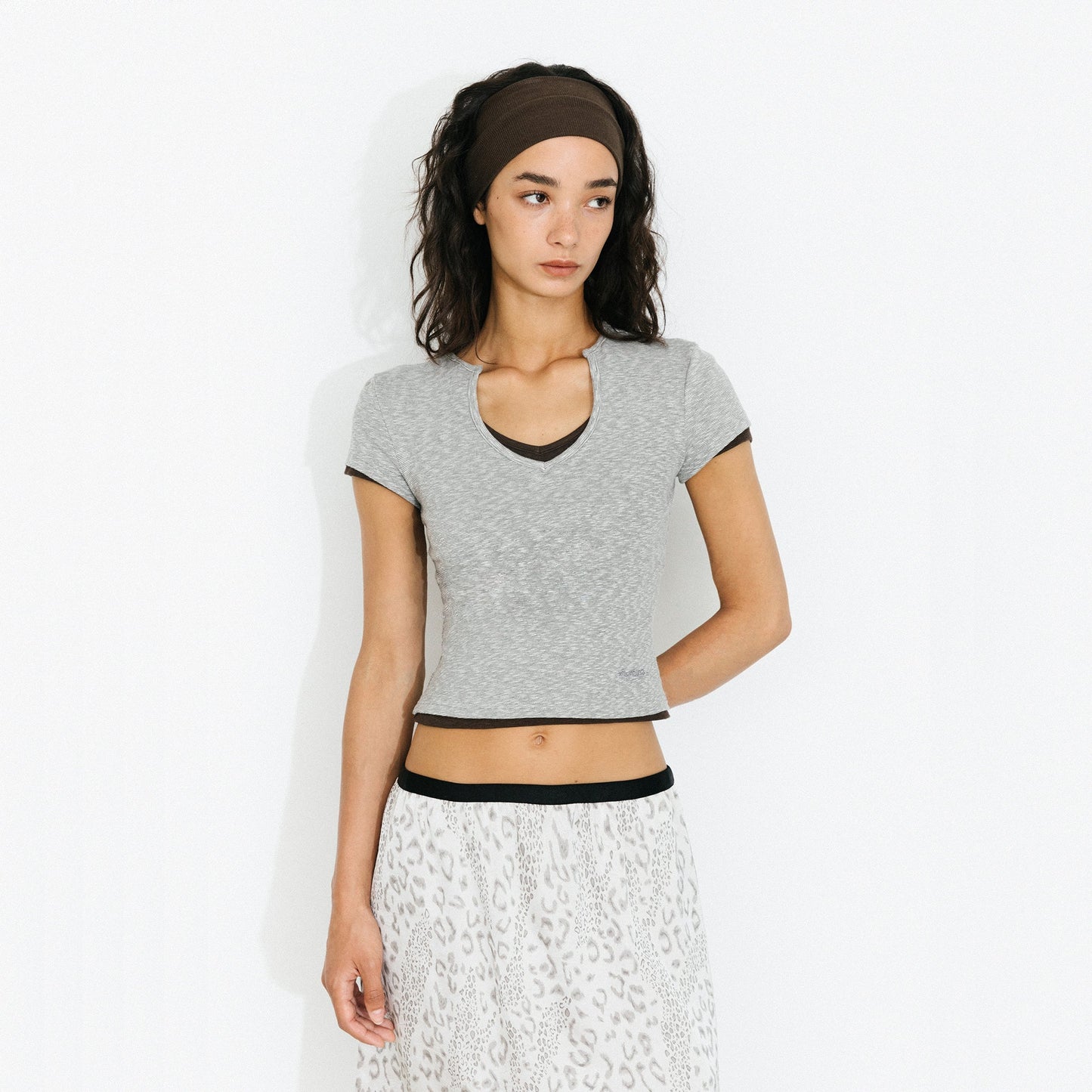 C by CUBIC Cropped Slim-Fit Sweetheart Neck T-Shirt