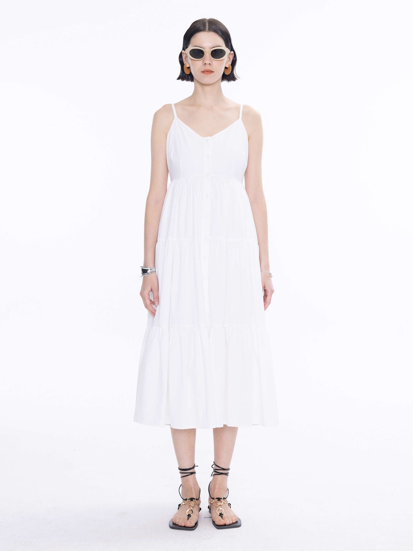 Pinstripe Spaghetti Strap Tiered Dress
