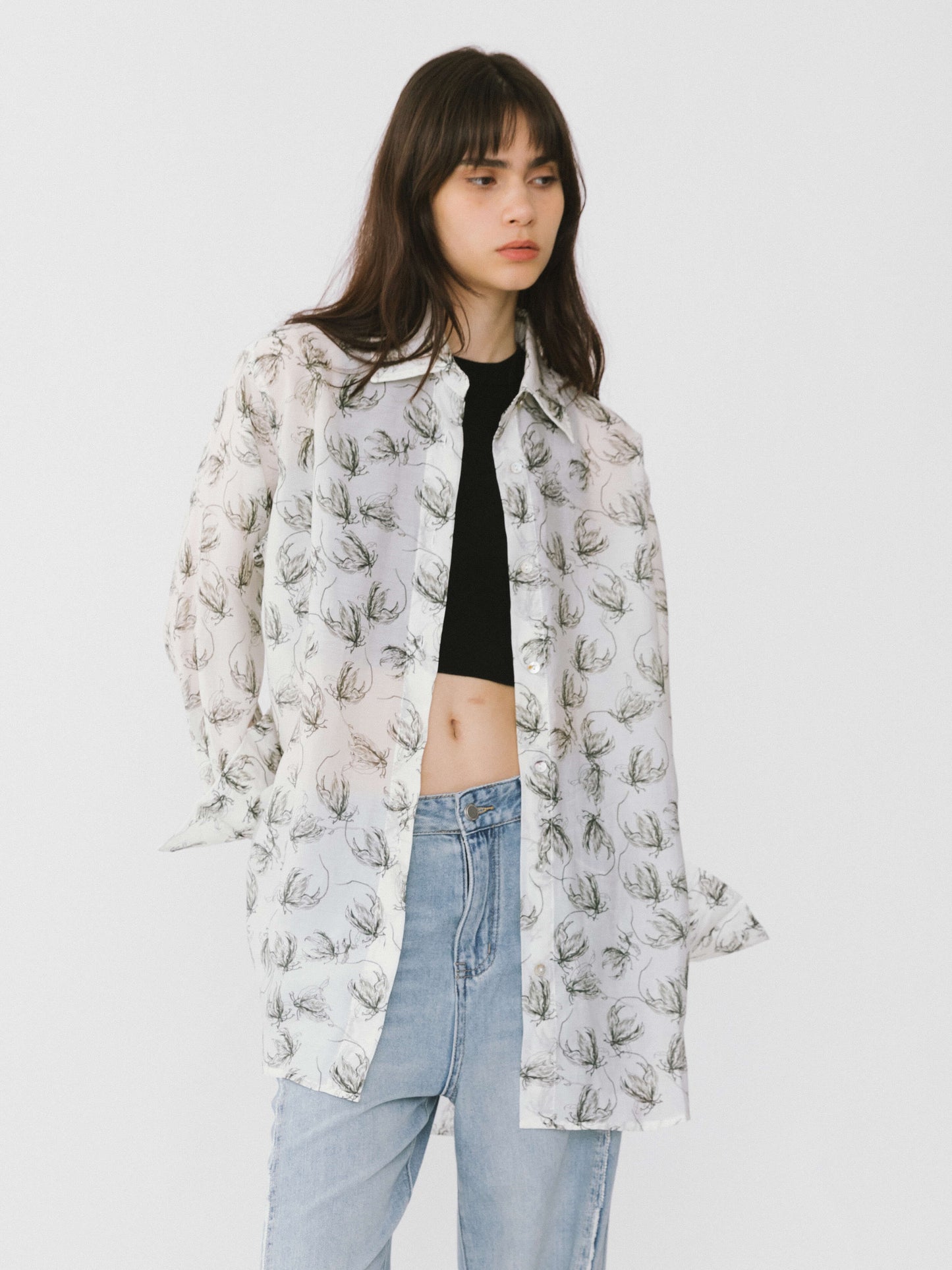 Loose Printed Sheer Shirt