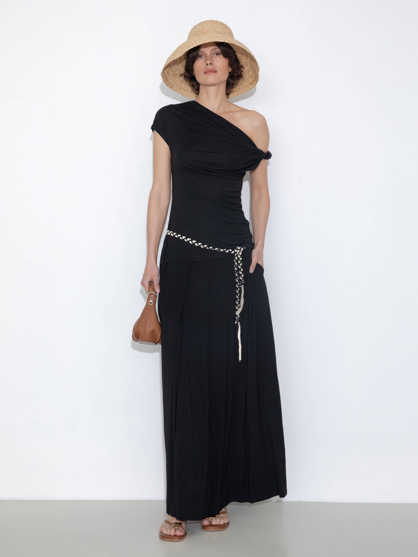 Pleated Hand-Braided High-Stretch Maxi Skirt