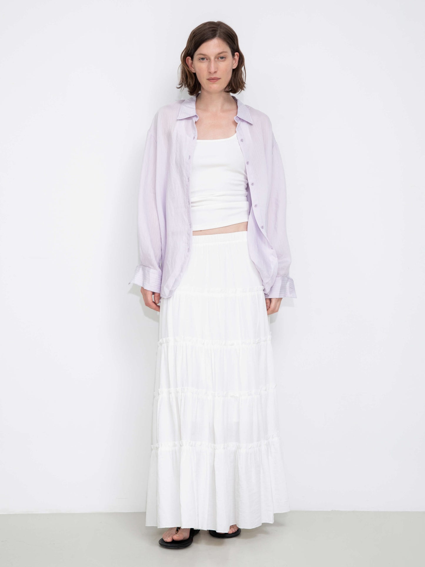 Semi-Sheer Oversized Striped Pattern Shirt