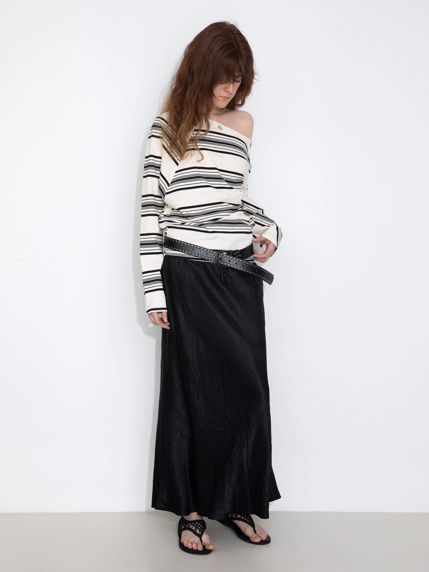 Off-Shoulder Striped Long-Sleeve Tee