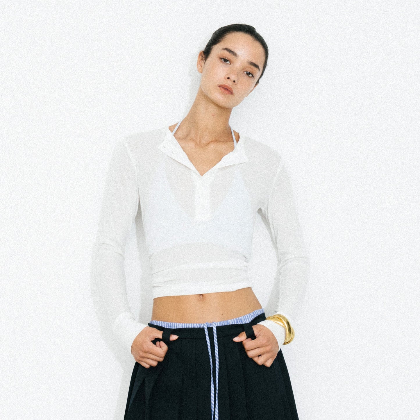 C by CUBIC Henley Neck Slim-Fit Long-Sleeve Top