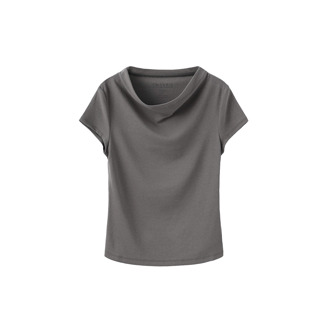 C by CUBIC Draped Neck Short-Sleeve T-Shirt