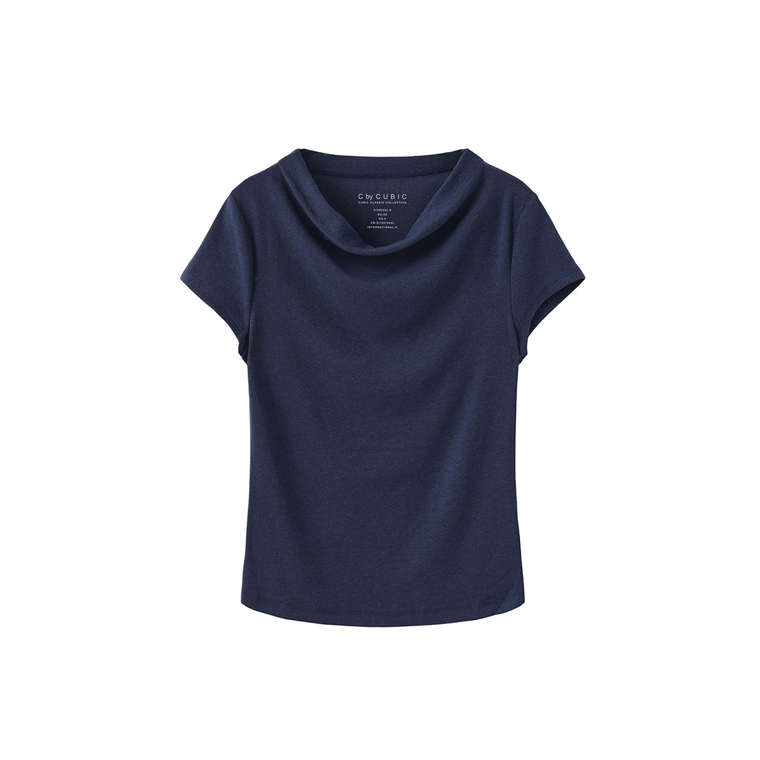 C by CUBIC Draped Neck Short-Sleeve T-Shirt