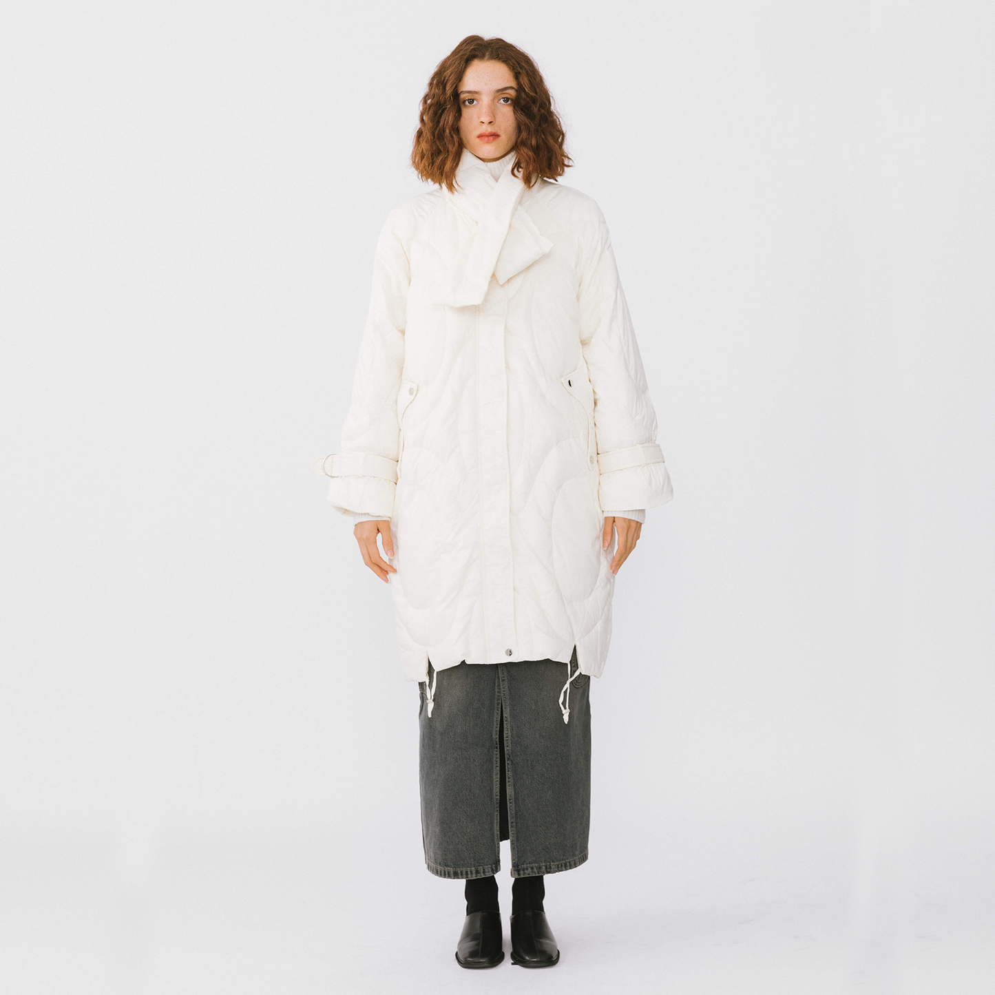 Long Duck Down Coat With Scarf