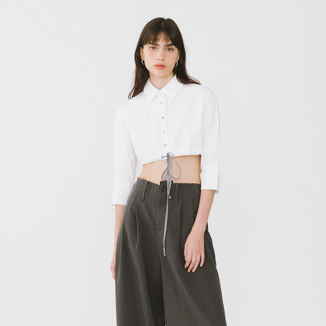 Extra Cropped Shirt with Drawstring Waist